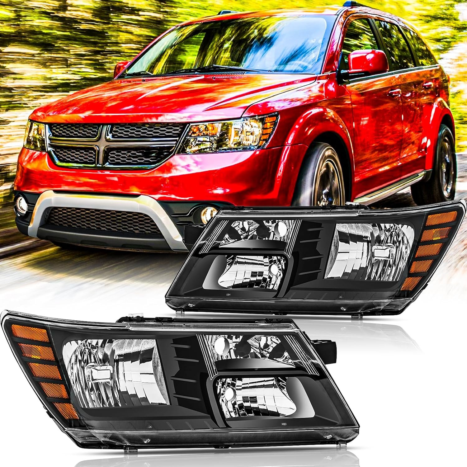 2009-2020 for Dodge Journey Headlight Assembly Pair – Compatible Replacement