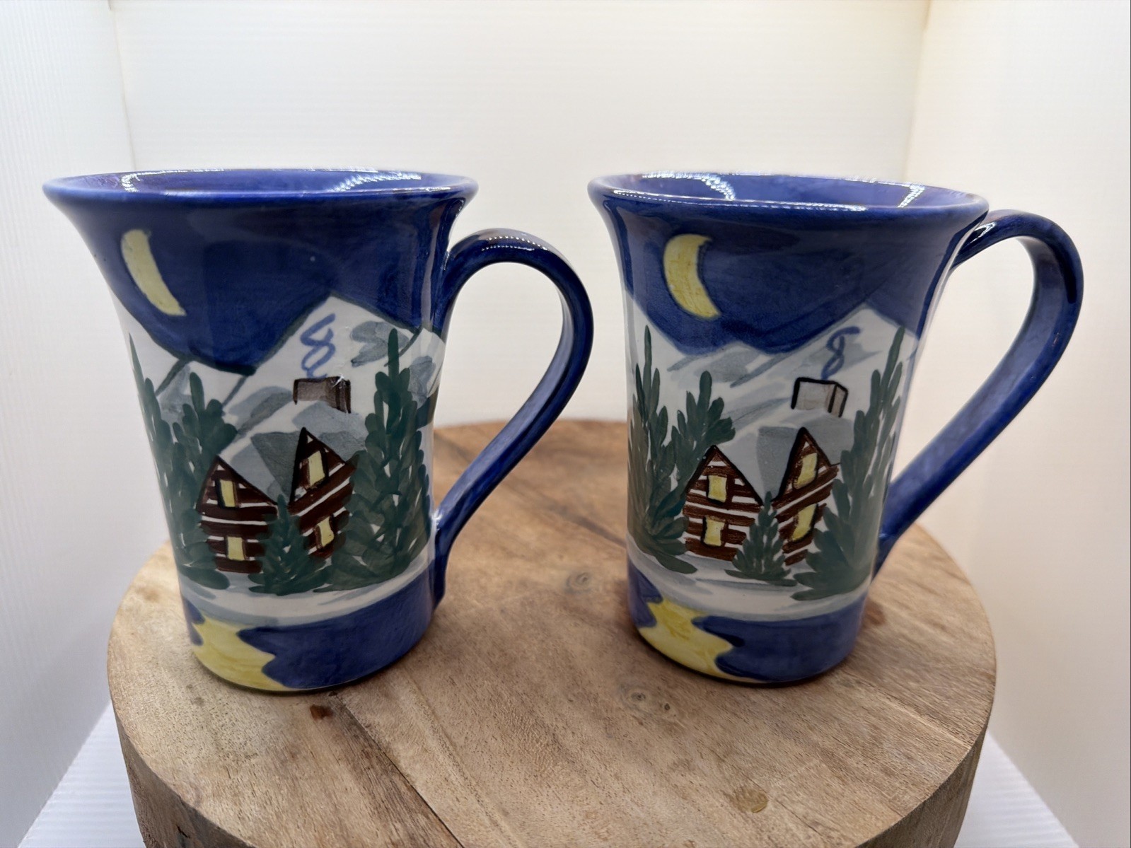 Shard Pottery Mug Winter Scene Dover Foxcroft Maine Hand Painted 4.75\