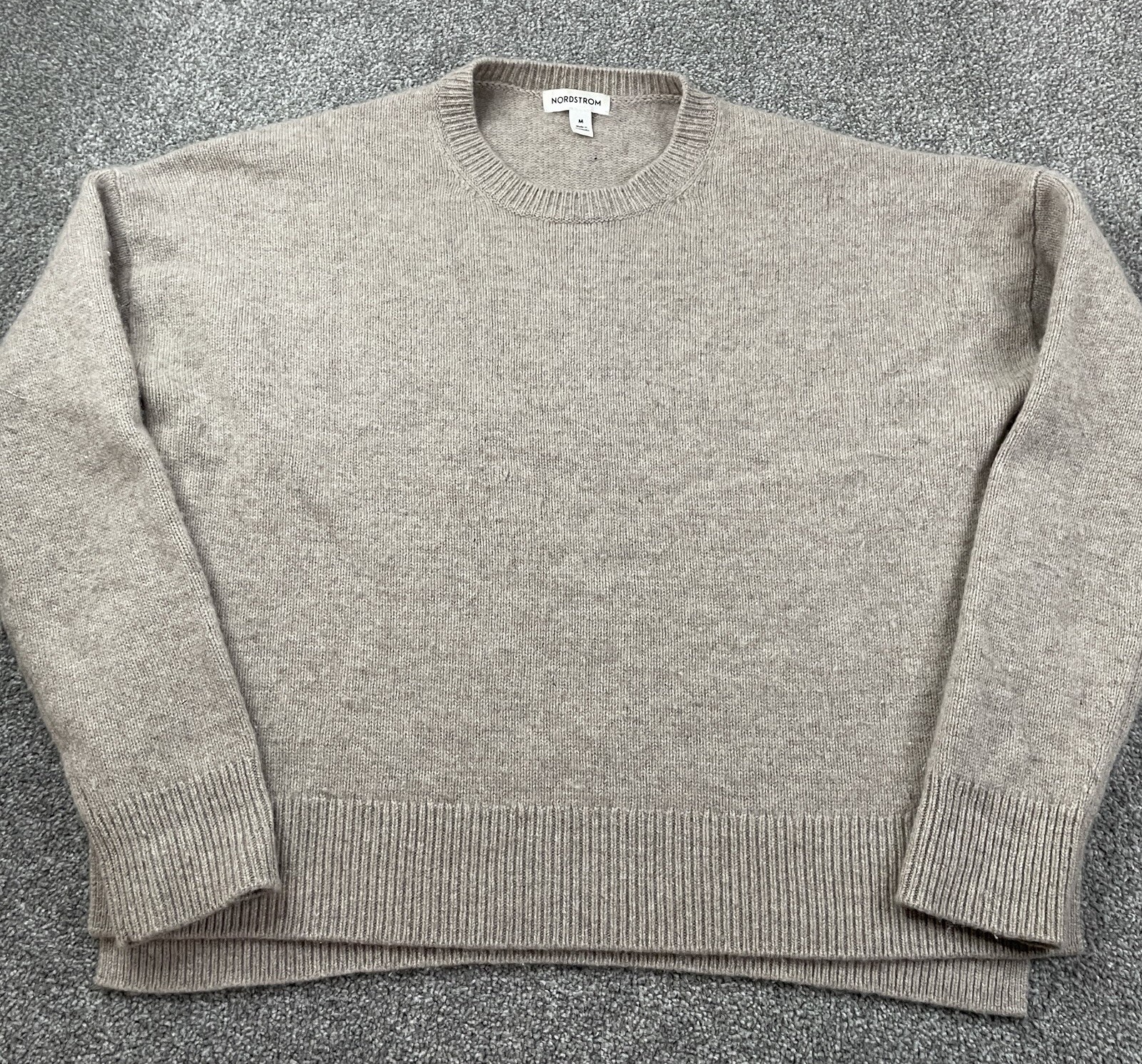 Nordstrom Women M Cashmere Wool Sweater Pullover Oatmeal Knit Oversized Casual