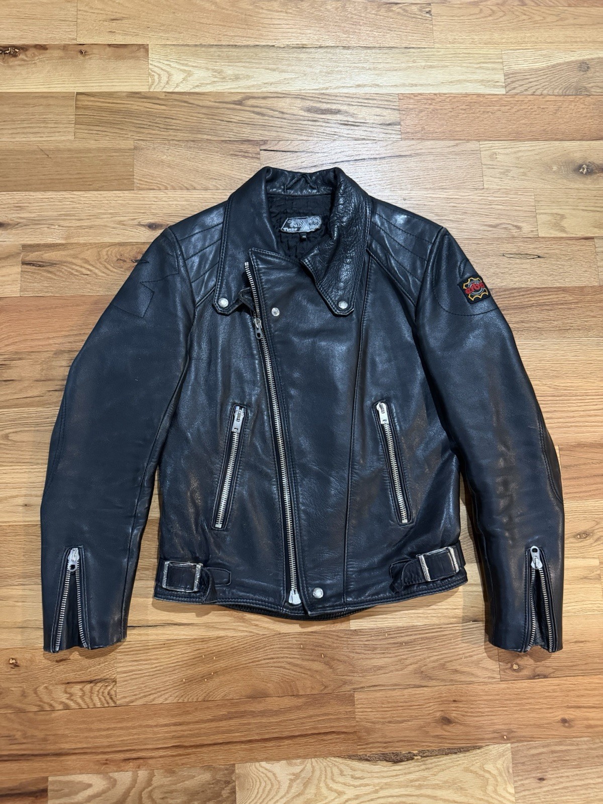 Vintage Erbo Euro Double Riders Black Leather Jacket Size UK 46