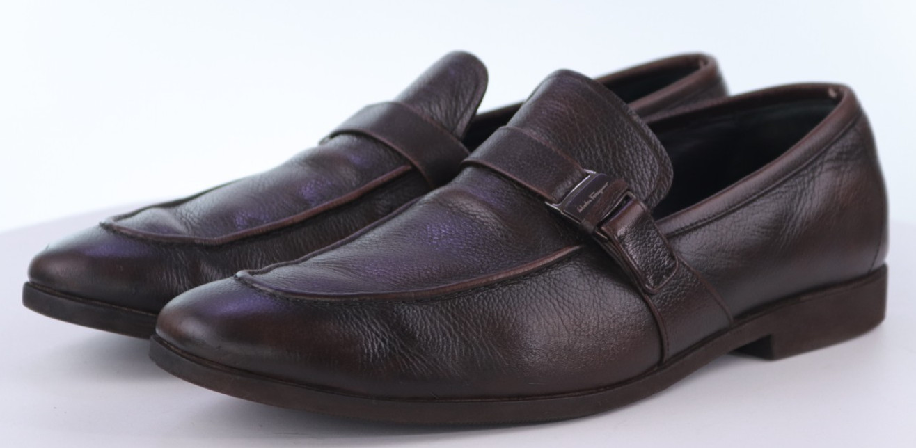 Salvatore Ferragamo Pinot Silver $950 Men\'s Bit Loafers Dress Shoes Size 9.5 D