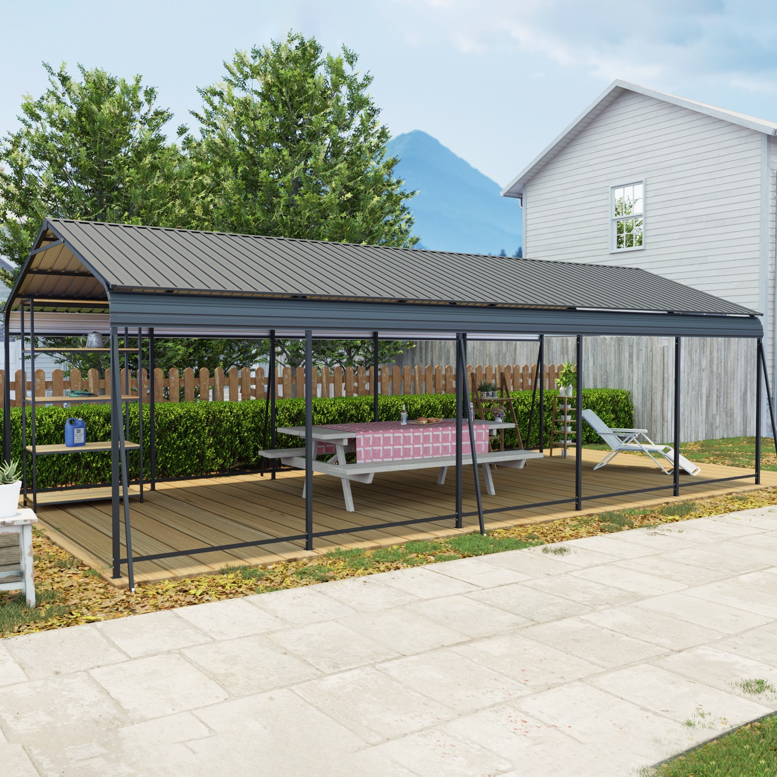 13x26 FT Metal Carport Canopy Large Garage w/6 Fixed Square Tube for Backyard 13x26 FT Metal Carport Canopy Large Garage w/6 Fixed Square Tube for Backyard