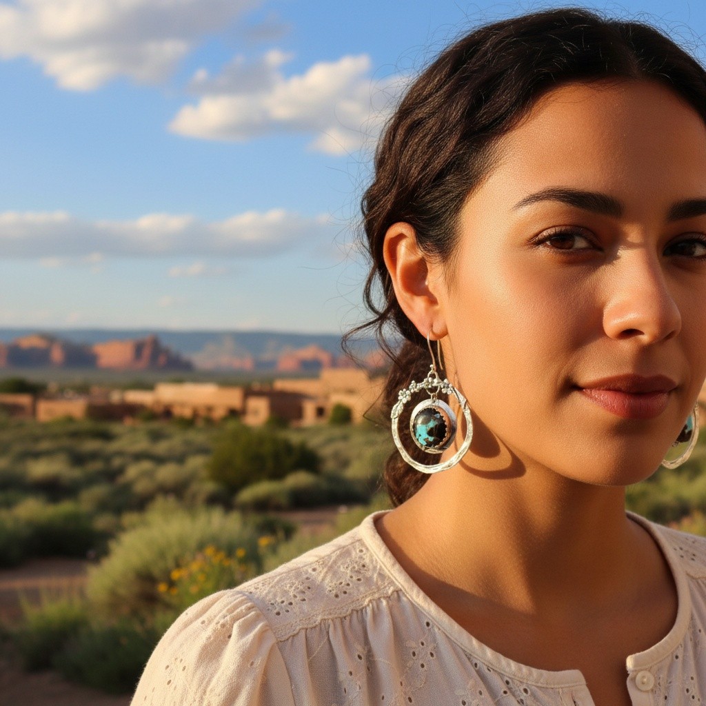 Stunning Boho Floral Blue Moon Turquoise Earrings 2.5\