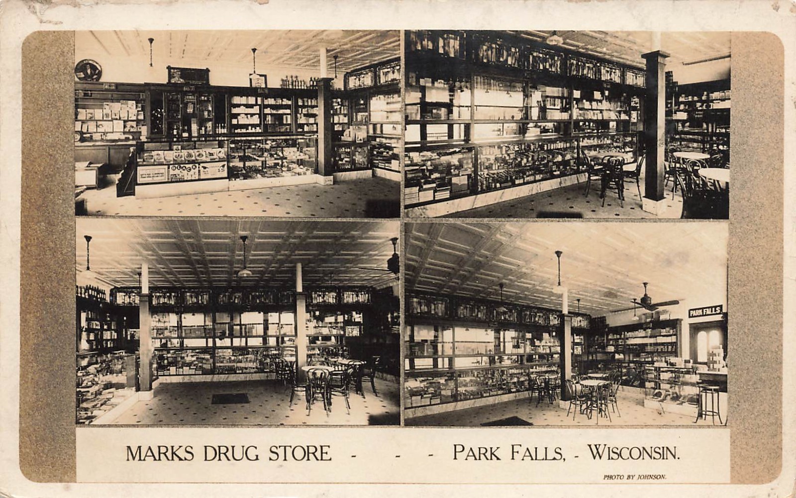 LP41 Park Falls Wisconsin Marks Drug Store Pharmacy 1925 RPPC Postcard LP41 Park Falls Wisconsin Marks Drug Store Pharmacy 1925 RPPC Postcard