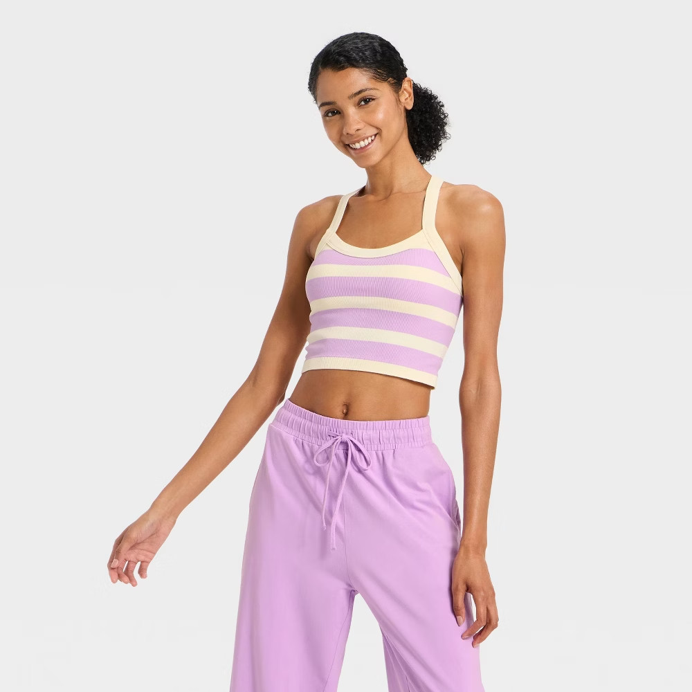 Women\'s Seamless Cropped Support Tank Top - JoyLab, Cream/Purple, S
