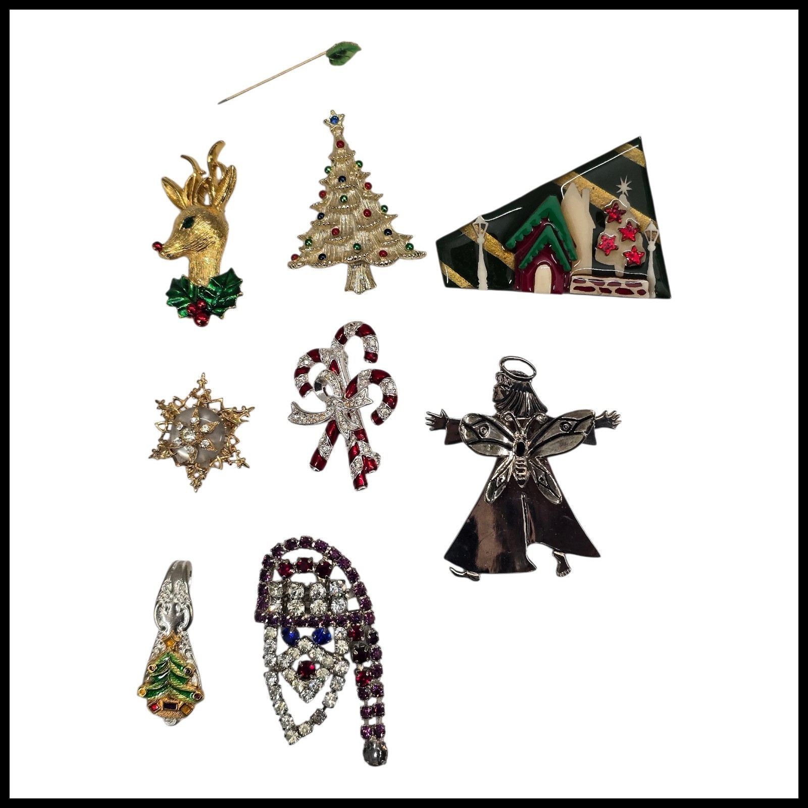 Vtg Christmas Brooch Pin Lot 8pc SIGNED Castillo Gerrys Monet Lucinda Rhinestone Vtg Christmas Brooch Pin Lot 8pc SIGNED Castillo Gerrys Monet Lucinda Rhinestone