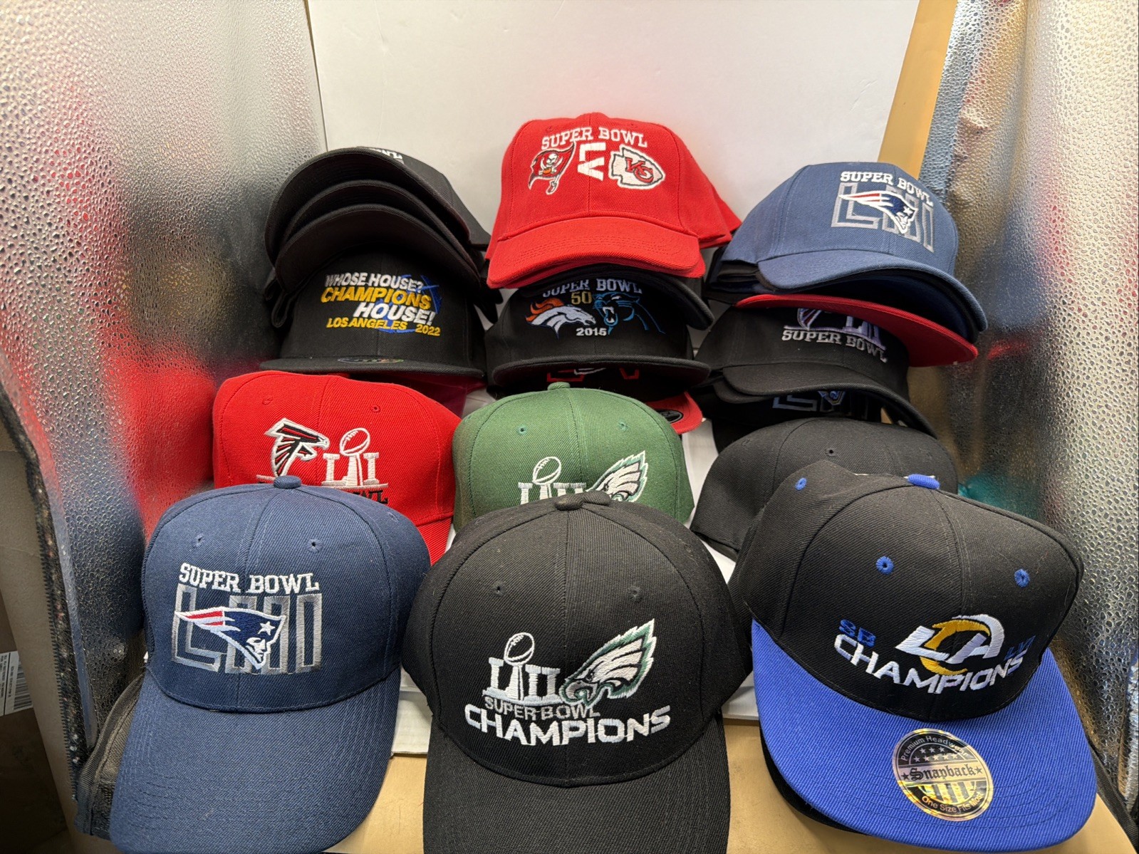 Huge NWOT Lot Of 35 Embroidered Super Bowl NFL Adjustable Hats Various Teams