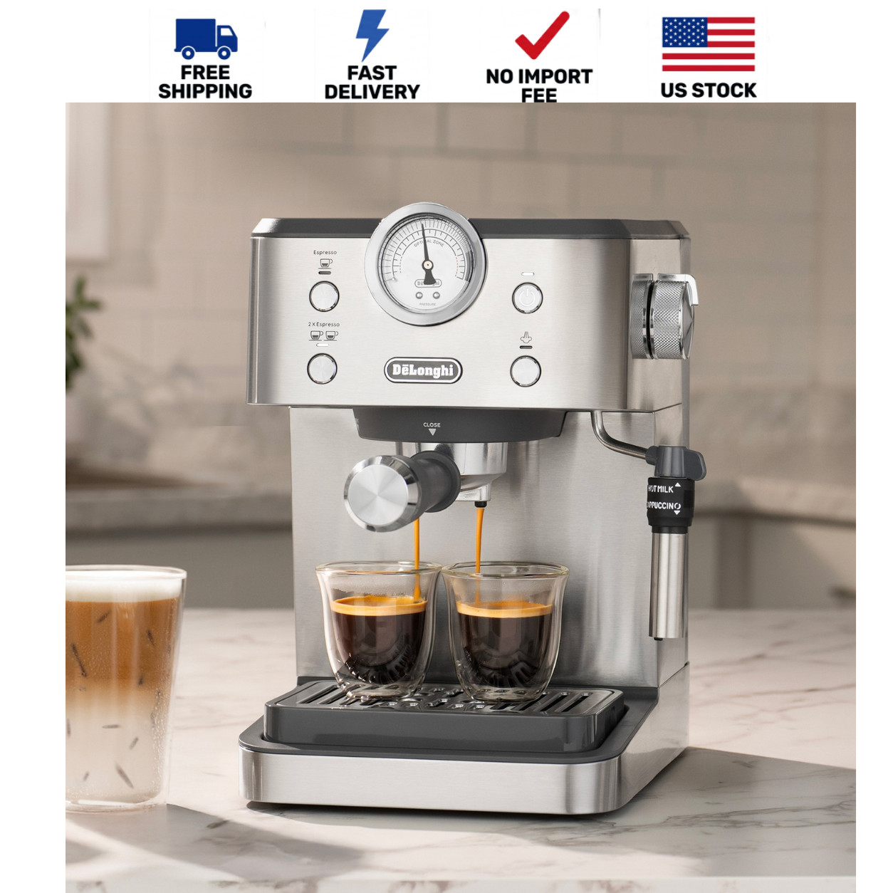 DeLonghi Classic Signature Espresso Machine EM450M 15-Bar Stainless Steel