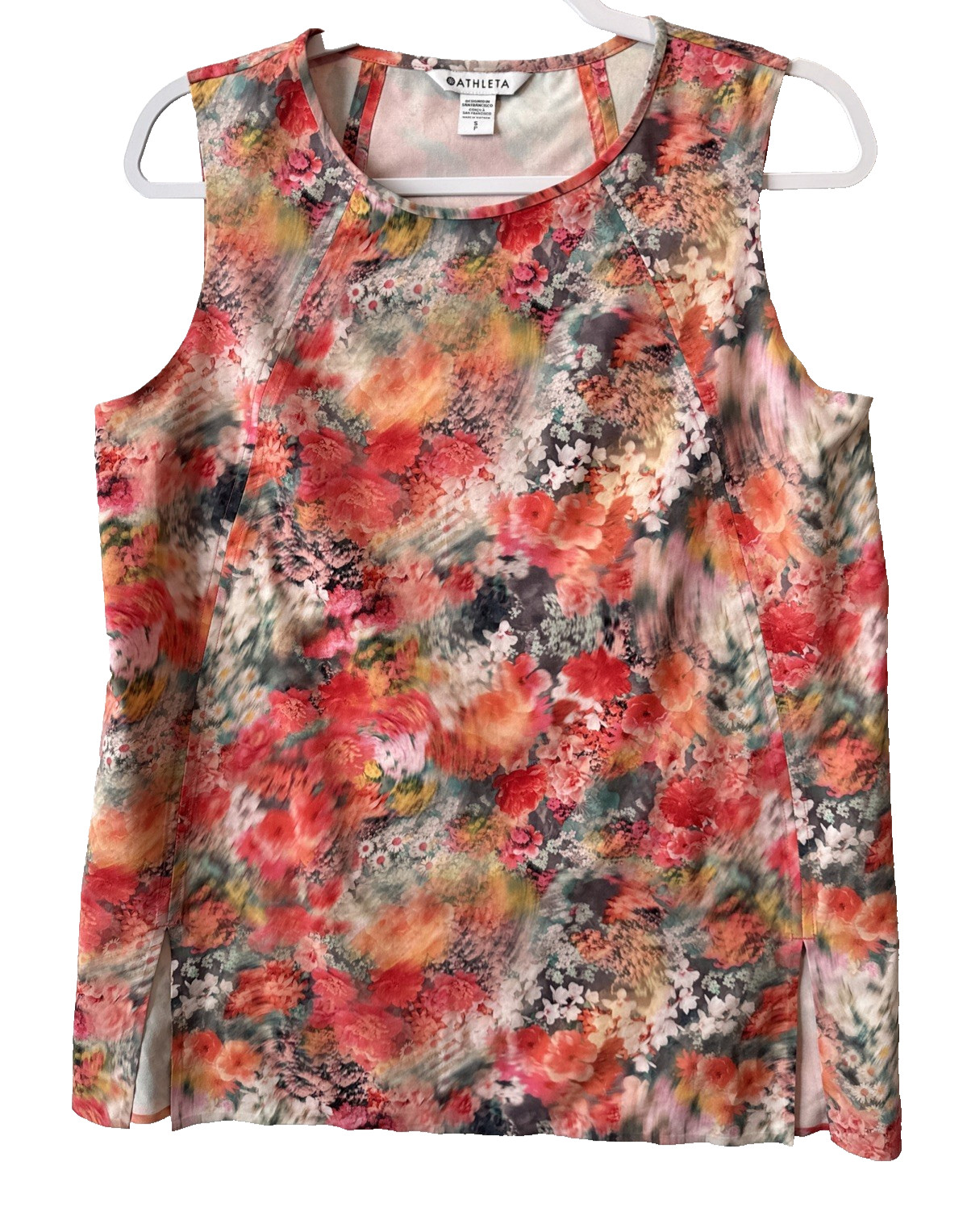 Athleta Zephyr Renewed Bloom Spring Pink Floral Tunic Tank Top S Watercolor Art