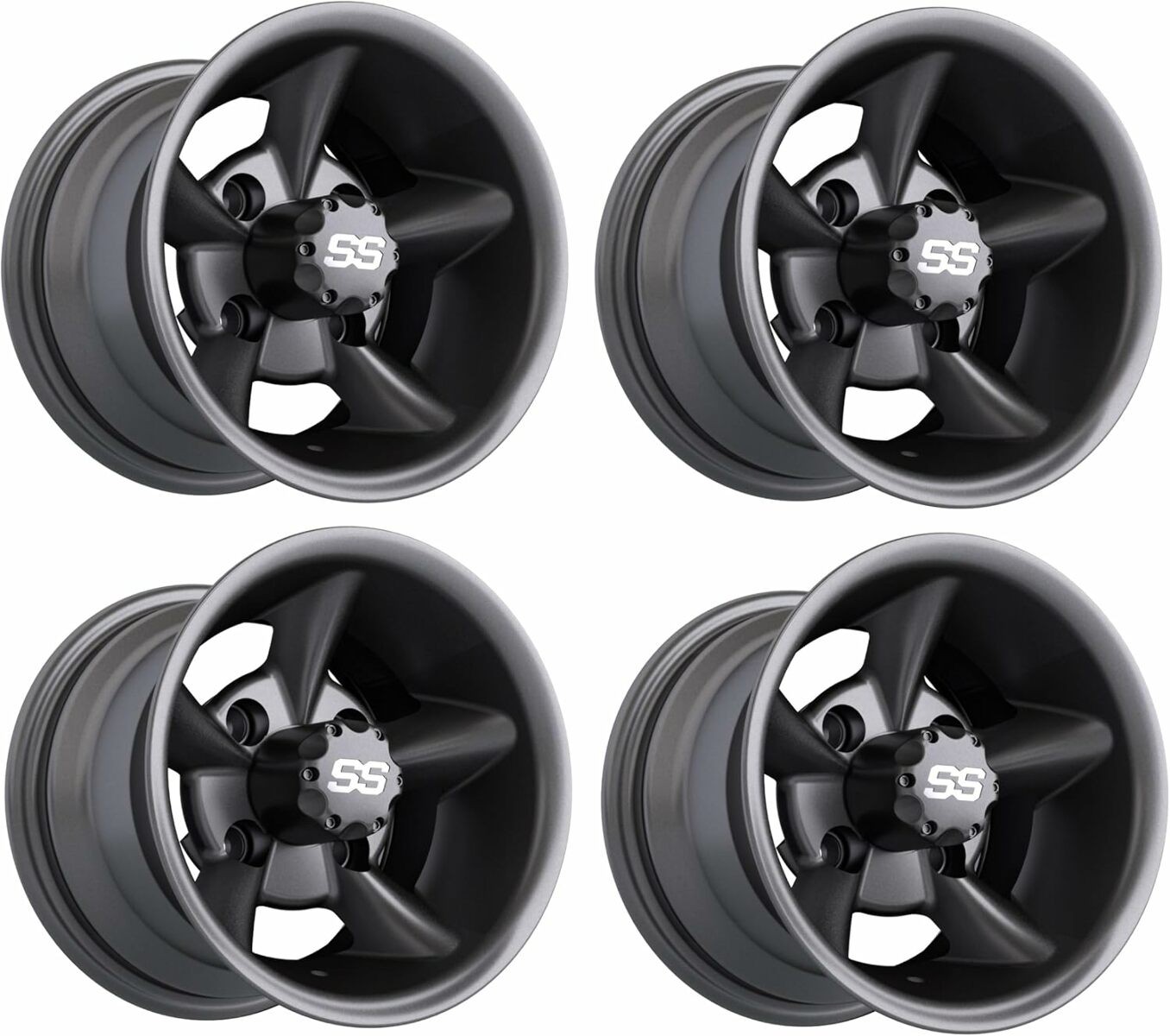 GTW Godfather 10 inch Matte Gray Aluminum Golf Cart Wheel | 3:4 Offset | Set 4