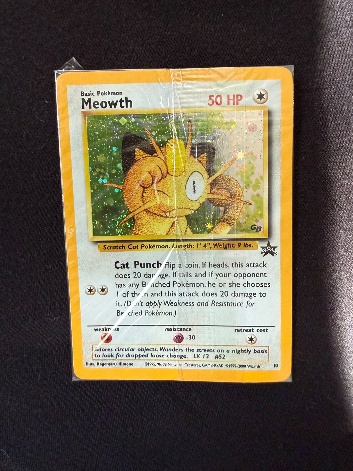 Pokemon Meowth #10 Black Star Promo GB Holo SEALED Holo Swirl under armpit WOT