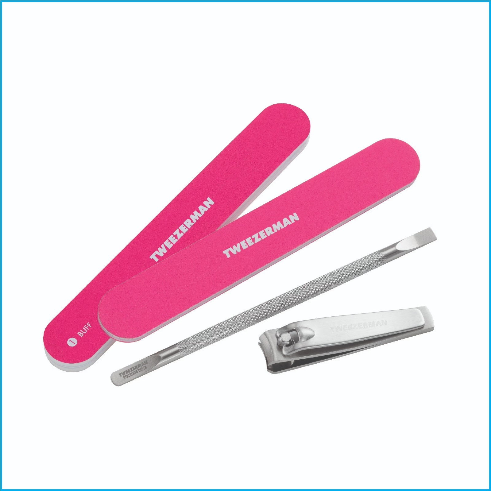 Tweezerman Neon Pink Manicure Kit Nail Clipper File Buffer Pusher Set