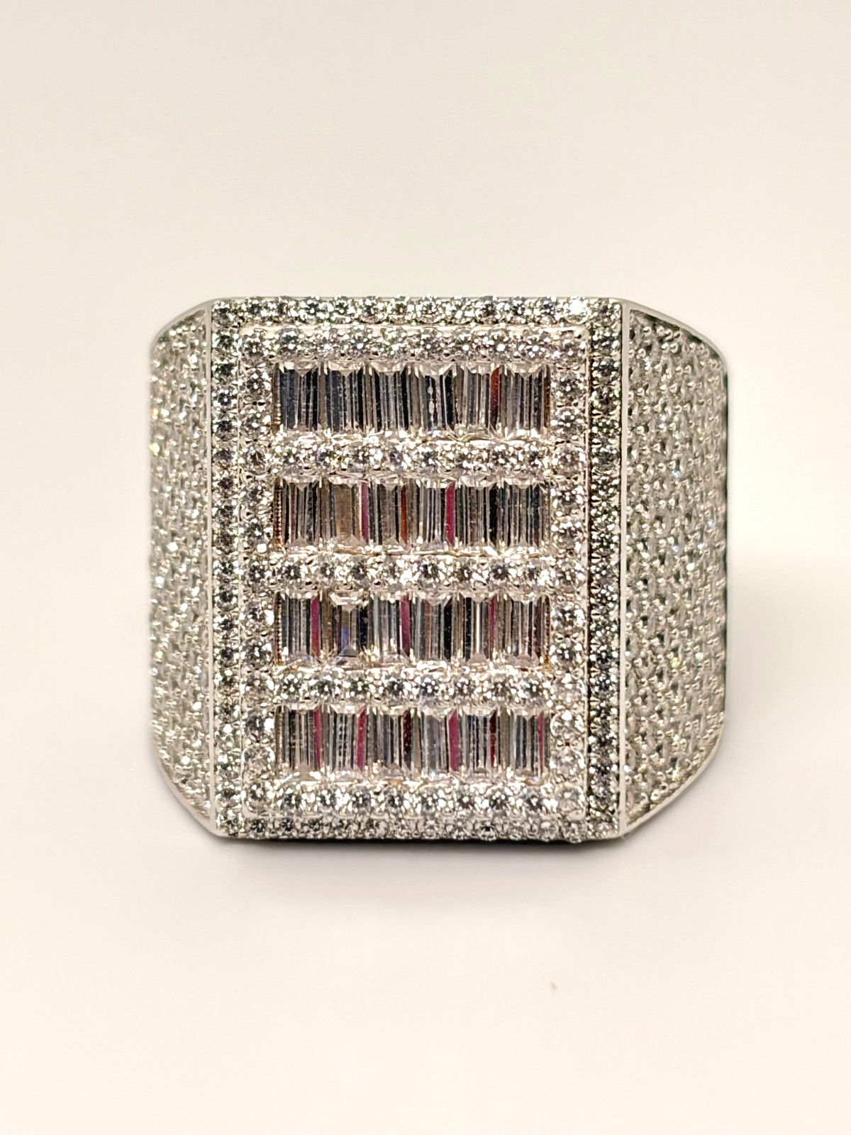 925 Sterling Silver  Men's Ring CZ Baguette Stones Statement Ring