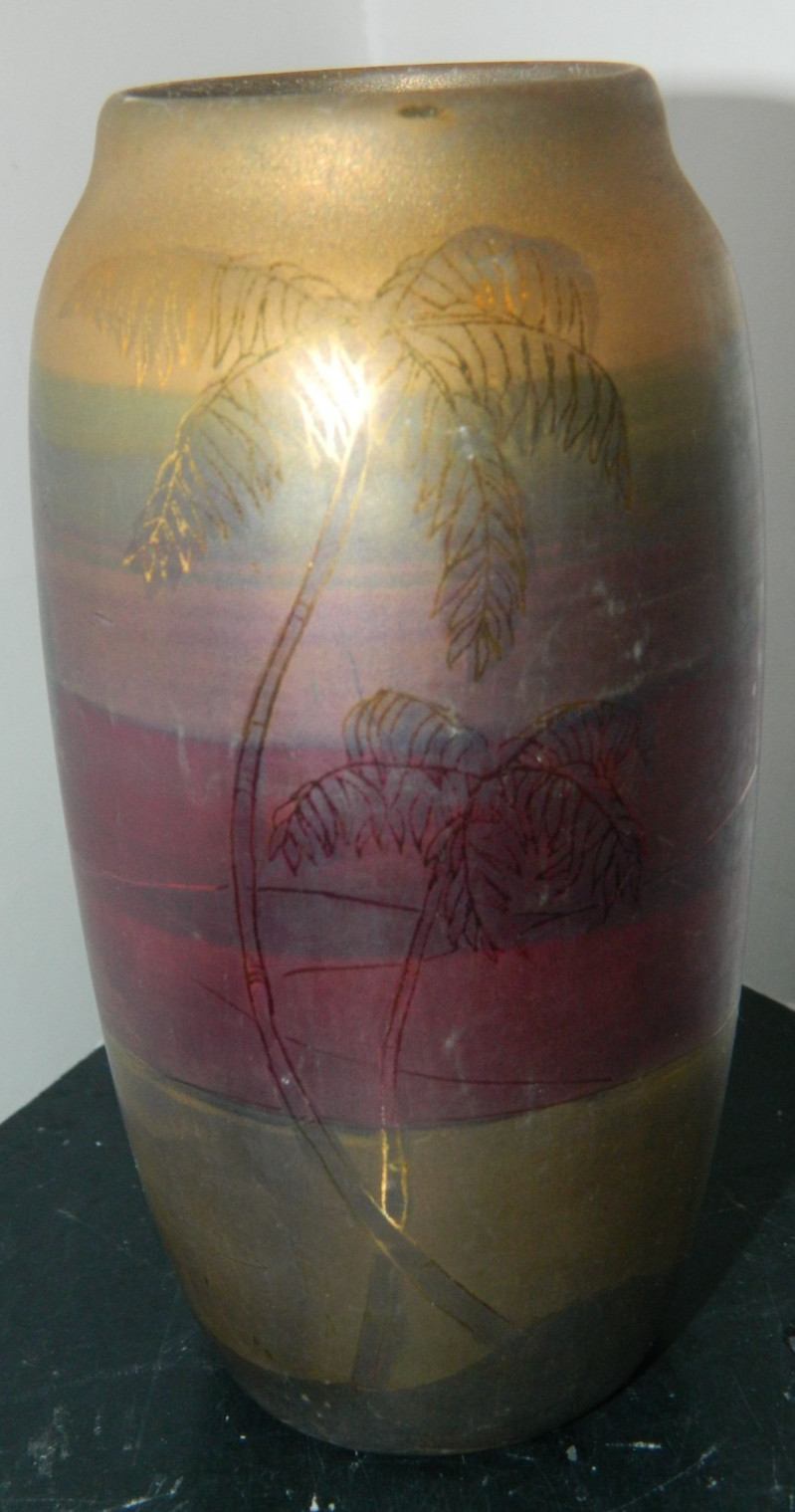 Vintage Weller LaSa Art Pottery Iridescent Luster Glaze Palm Tree Vase 6\ Vintage Weller LaSa Art Pottery Iridescent Luster Glaze Palm Tree Vase 6\
