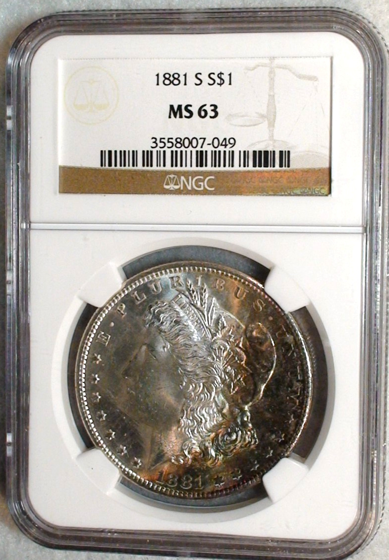 1881 S MORGAN SILVER DOLLAR NGC MS63 PRETTY CRESCENT TONED $1 Coin