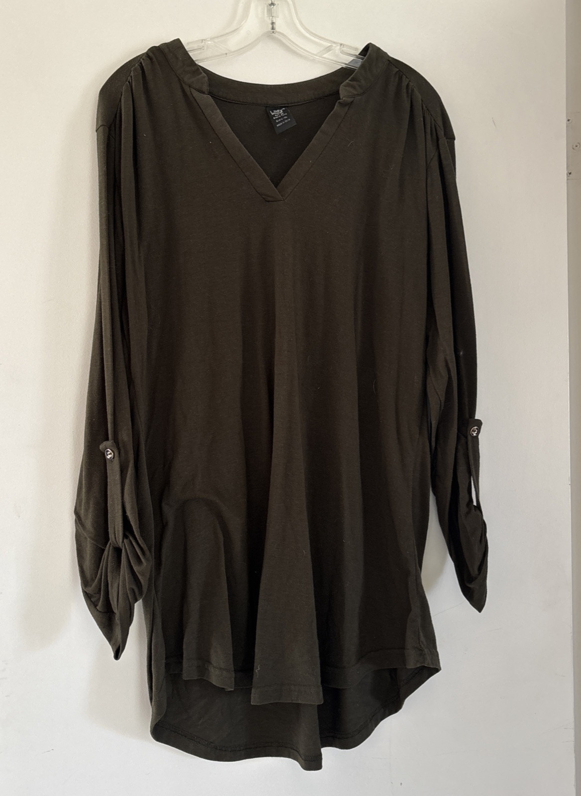 Lildy Roll Up Sleeve Tunic Olive Green Size L-XL