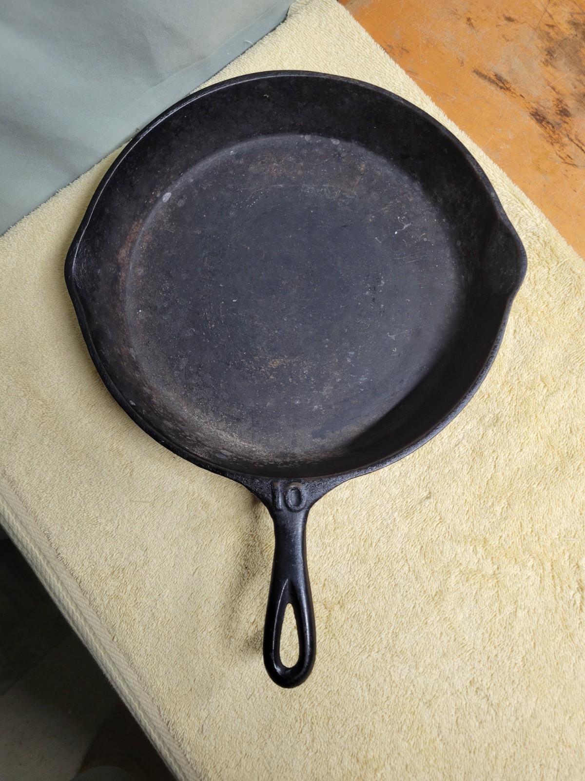 Vintage #10 Cast Iron Skillet Wapak National Volrath??? Heat Ring Double...