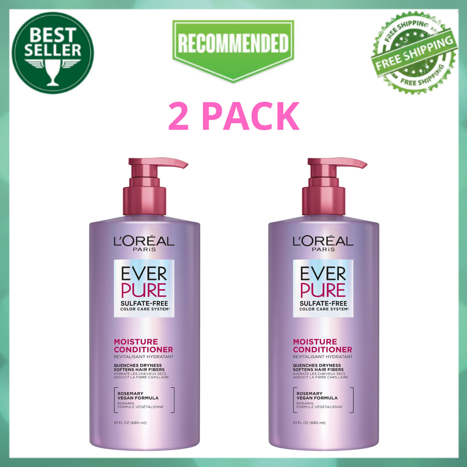 L\'Oreal EverPure Moisture Conditioner Rosemary 23 fl oz Sulfate-Free, 2 Pack