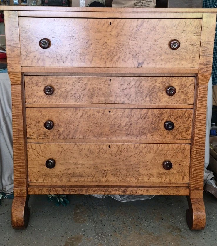 Antique 1850s Empire Birdseye Maple 4 Drawer Chest Antique 1850s Empire Birdseye Maple 4 Drawer Chest