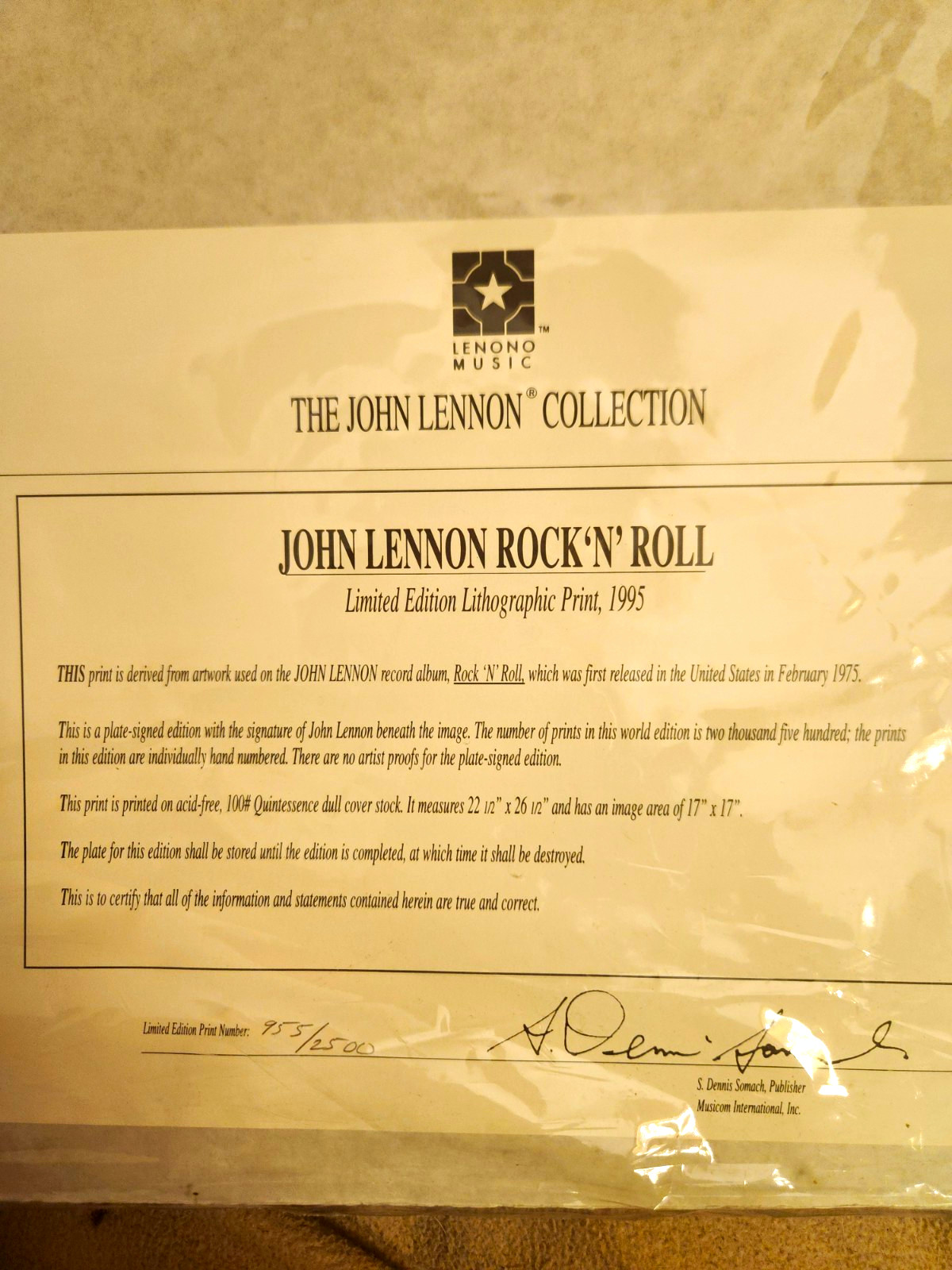 John Lennon Rock \'N\' Roll Limited Edition Lithographic Print 1995 w/ COA John Lennon Rock \'N\' Roll Limited Edition Lithographic Print 1995 w/ COA