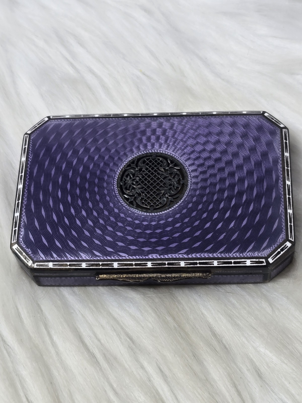 Antique Austrian 935 Silver Guilloche Enamel Box Art Deco