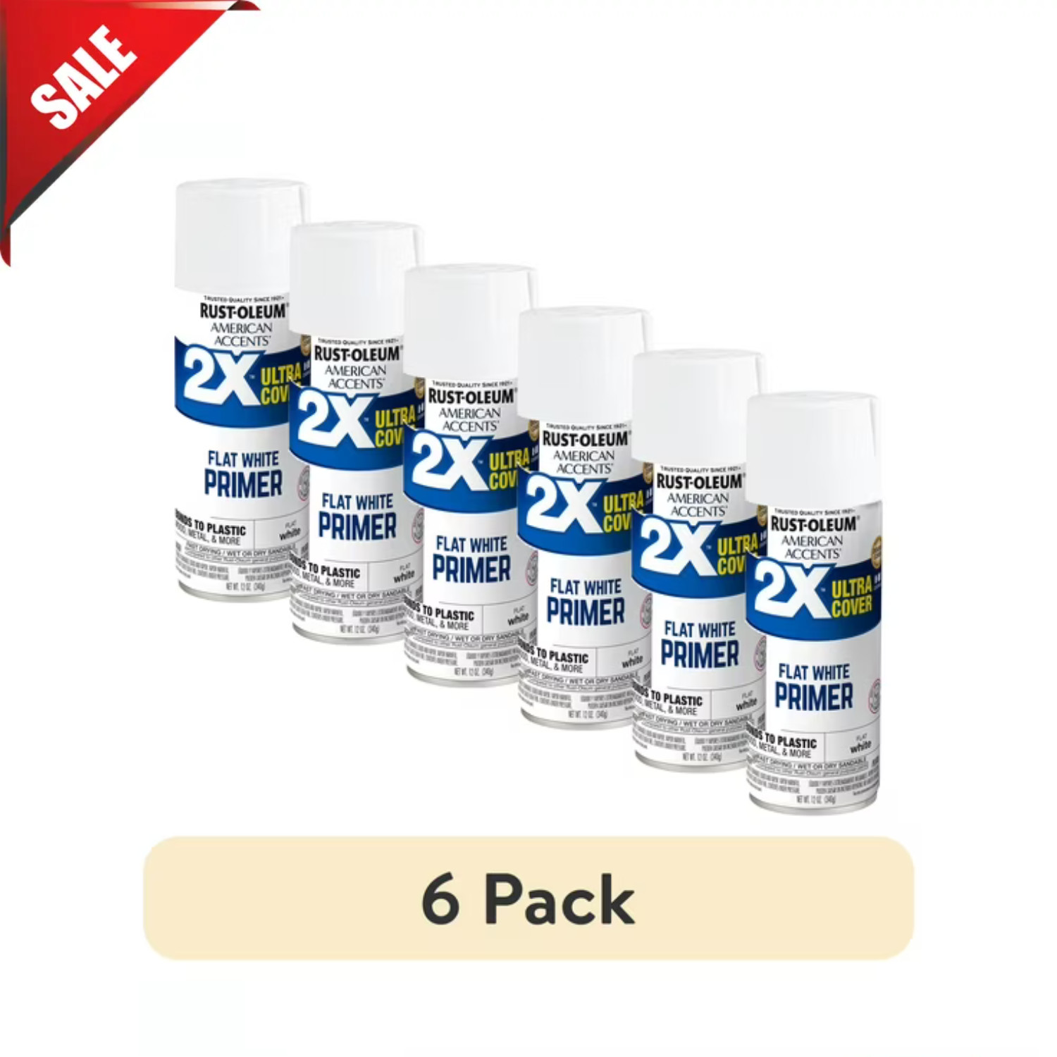(6 pack) American Accents 2X Ultra Cover Flat Primer Spray Paint, 12 oz.