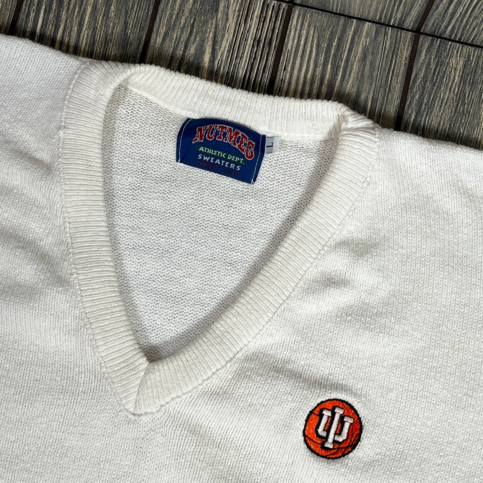 IU Indiana Hoosiers Nutmeg Vintage Sweater Basketball 70s 80s Men Sz L USA White