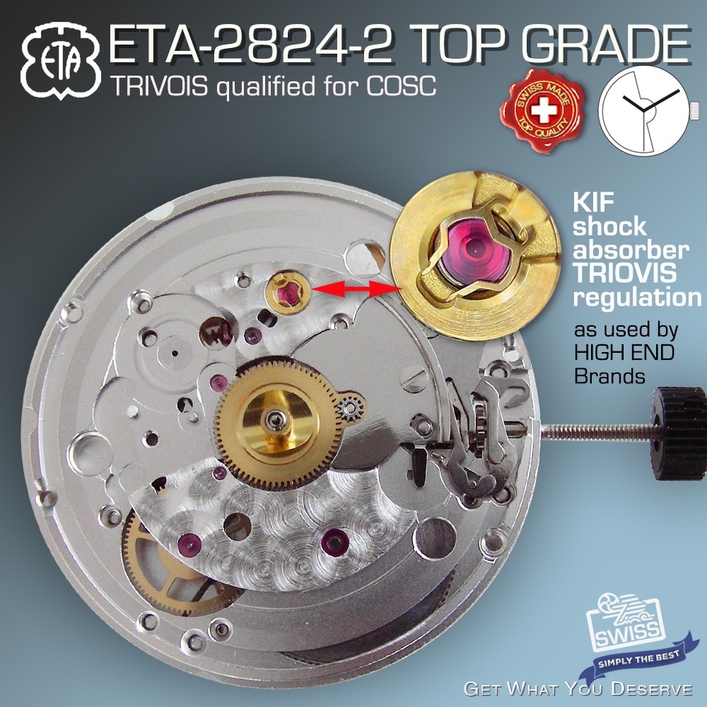 MOVEMENT AUTOMATIC ETA 2824-2  TOP GRADE BLUE SCREWS, TRIOVIS REG. No DATE