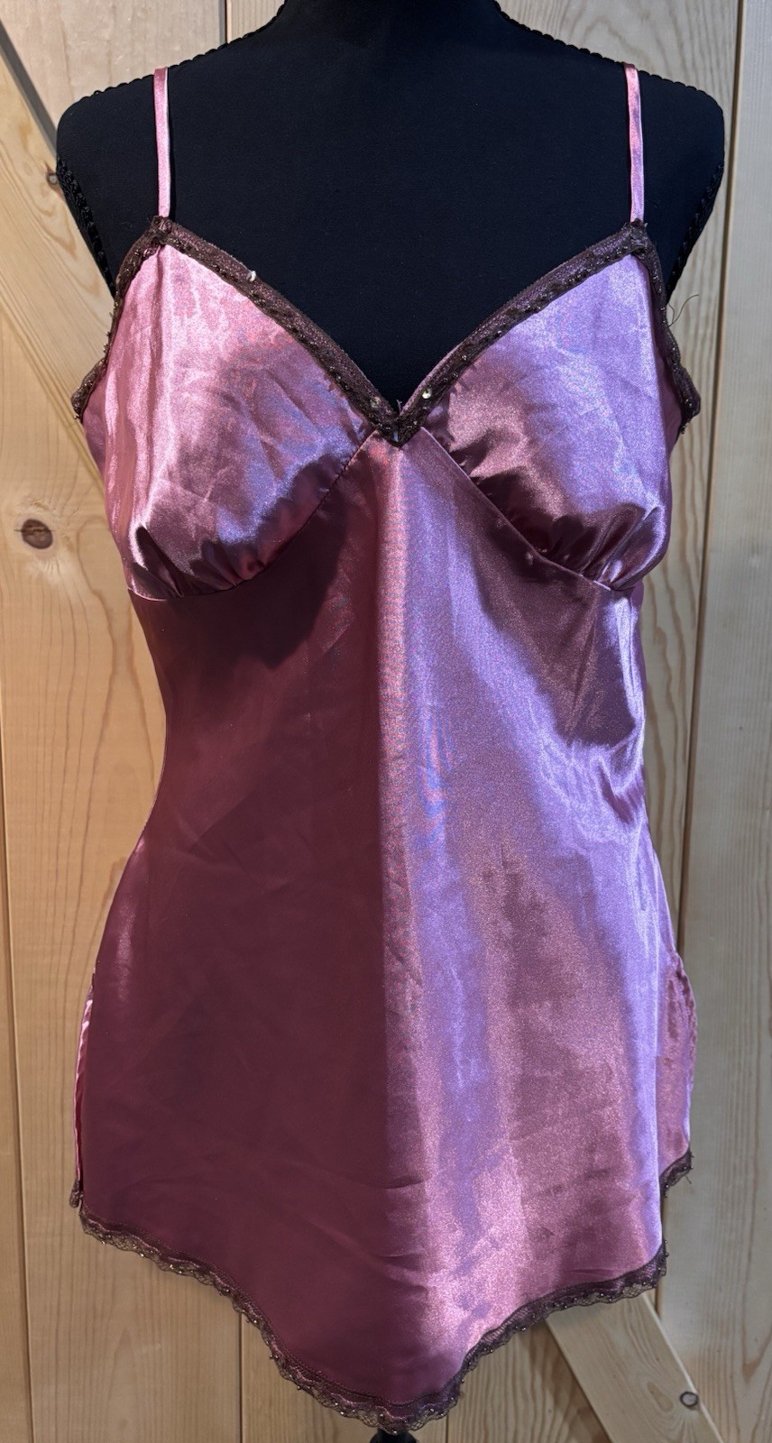 Vintage Xhilaration Women’s Rose Satin Full Slip cami Size M Lace Trim