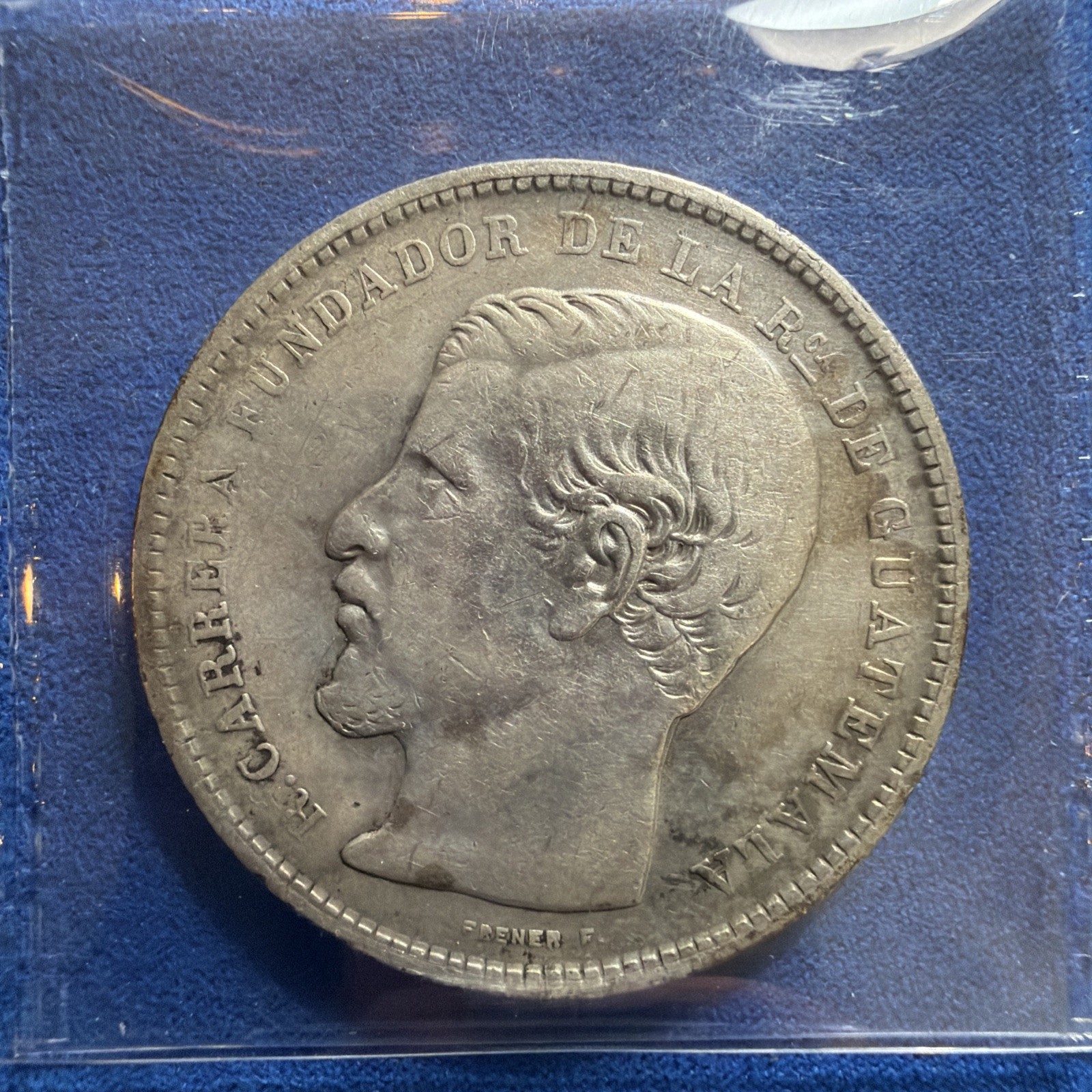 1871 Guatemala One Peso Silver Crown Coin