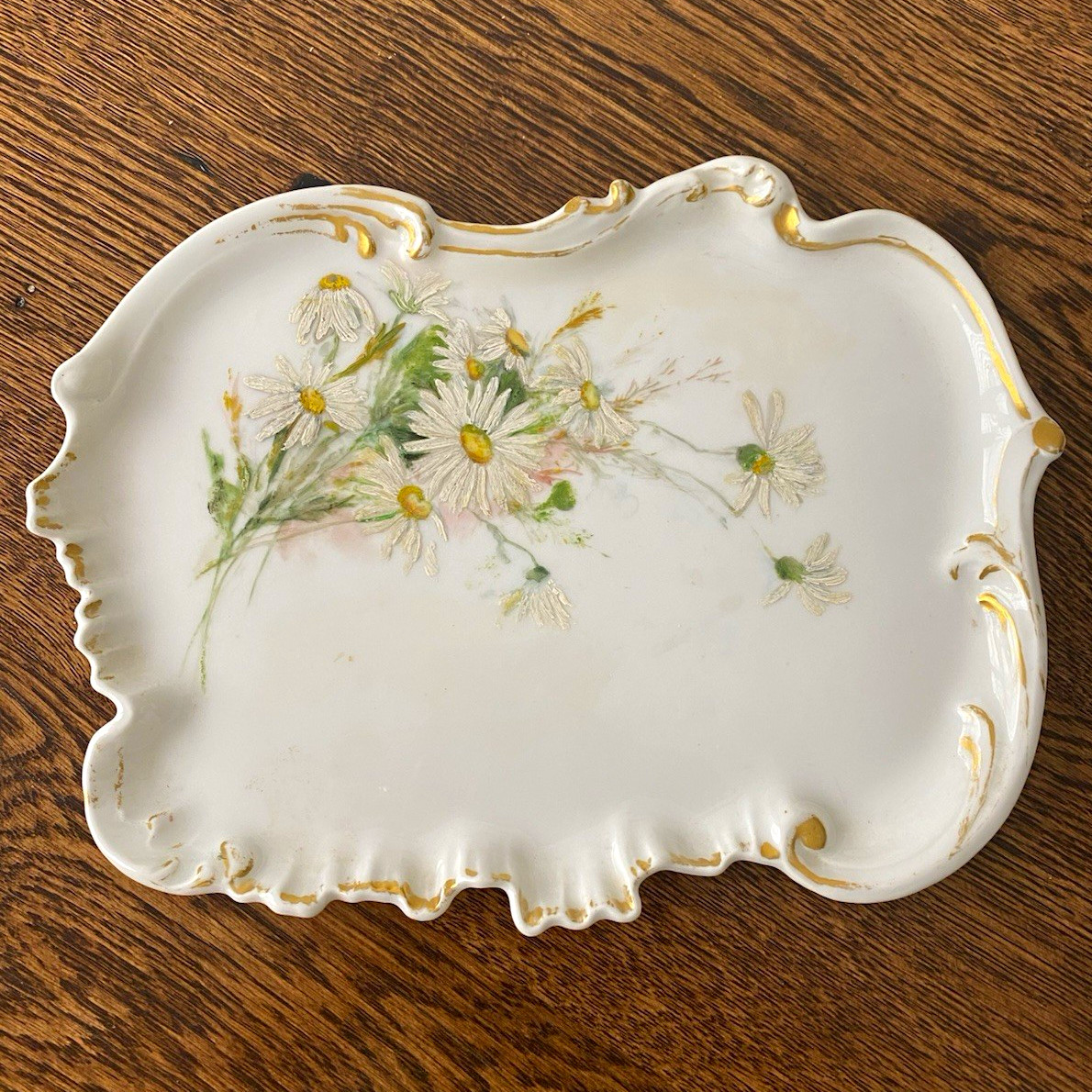 Antique Haviland Limoges Hand-Decorated Porcelain Raised Flowers & Gold, c. 1900