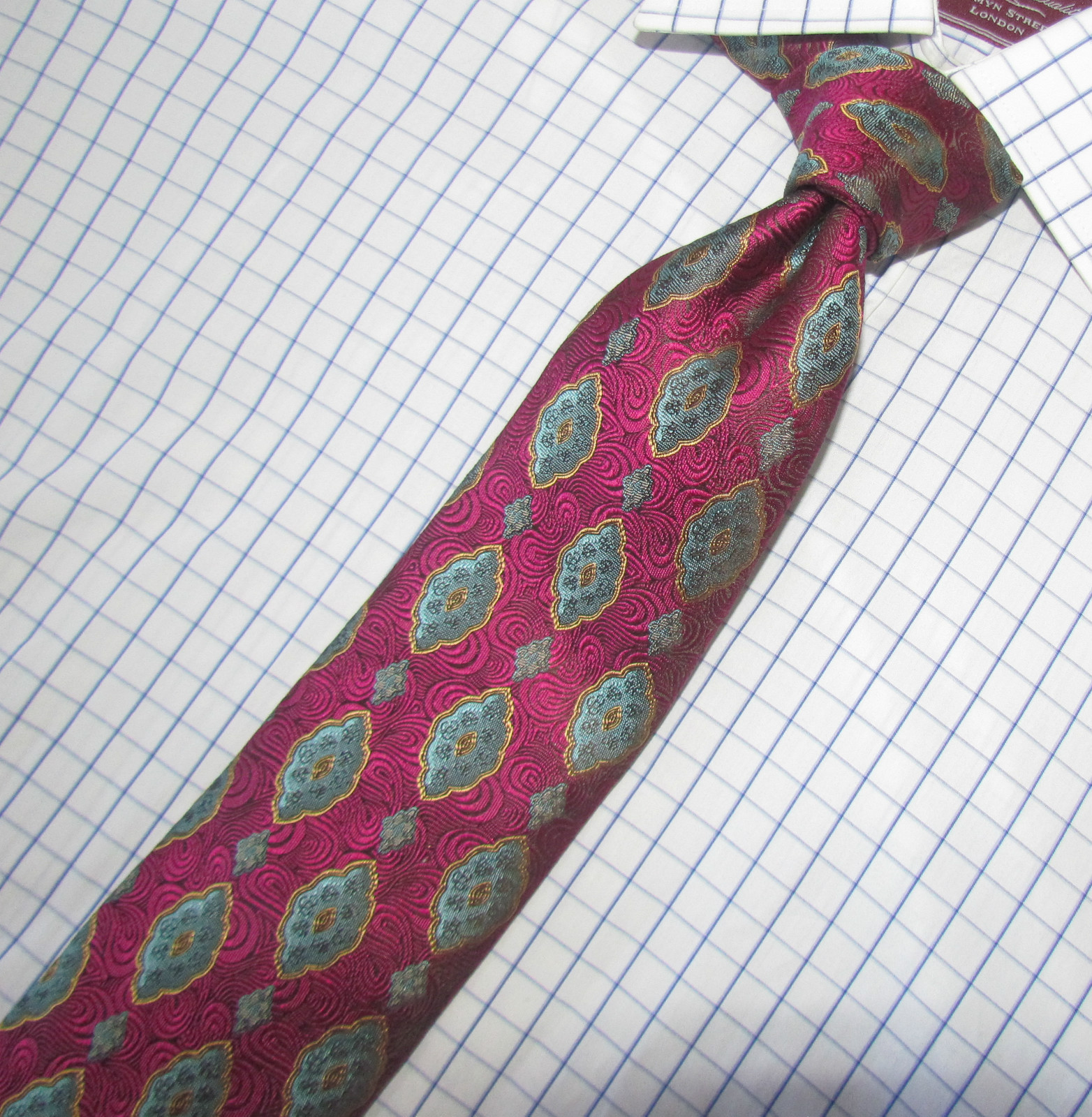 $110 NWOT XMI Platinum Magenta Turquoise & BeigeThick Woven Silk Tie 60 X3.5 $110 NWOT XMI Platinum Magenta Turquoise & BeigeThick Woven Silk Tie 60 X3.5