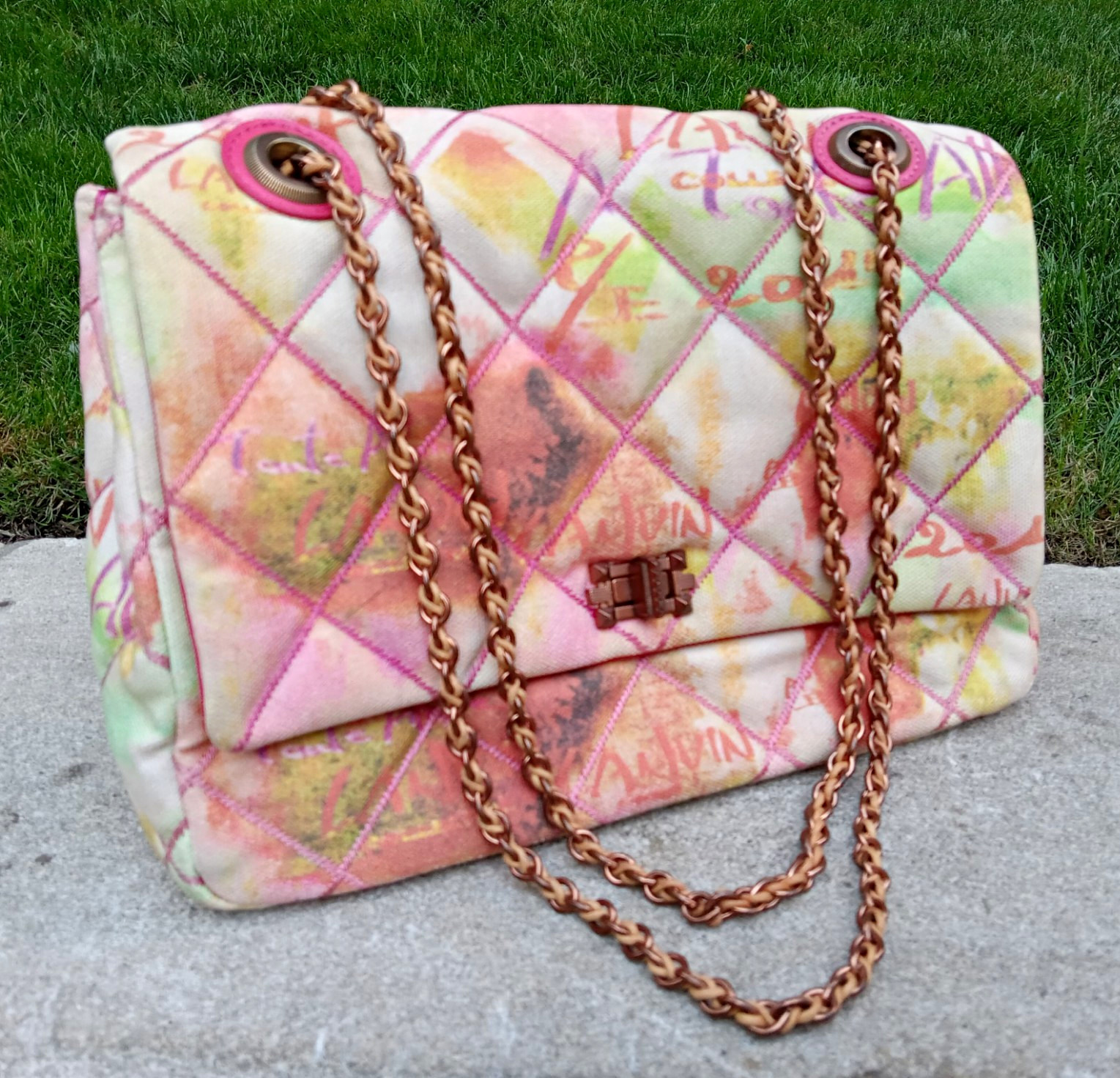 RARE Archival Lanvin Happy Medium Flap Bag -2011 Alber Elbaz Graffiti Print