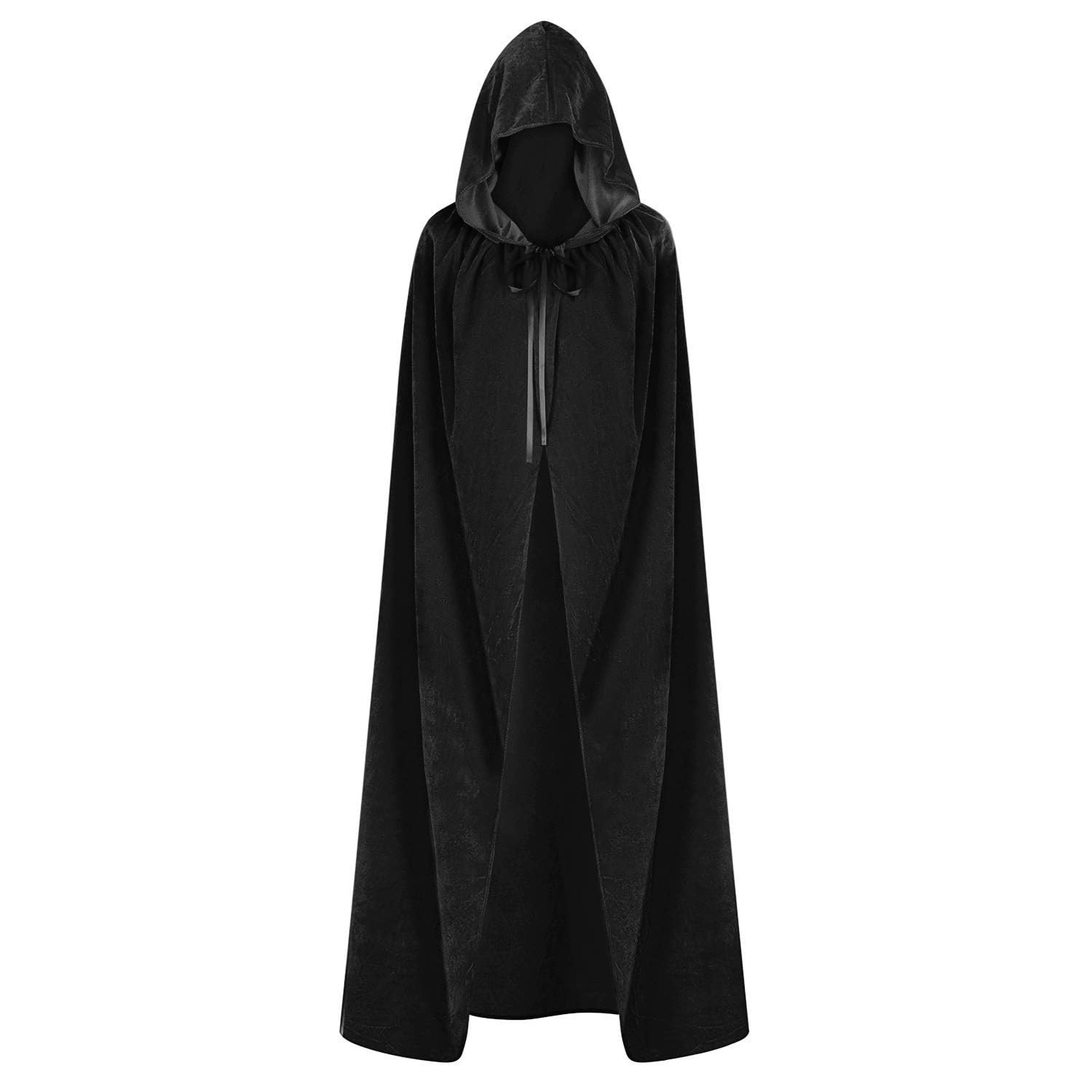 ODOCARE 59Inch Velvet Cloak with Hood for Men & Women, Hooded 59 inch, Black