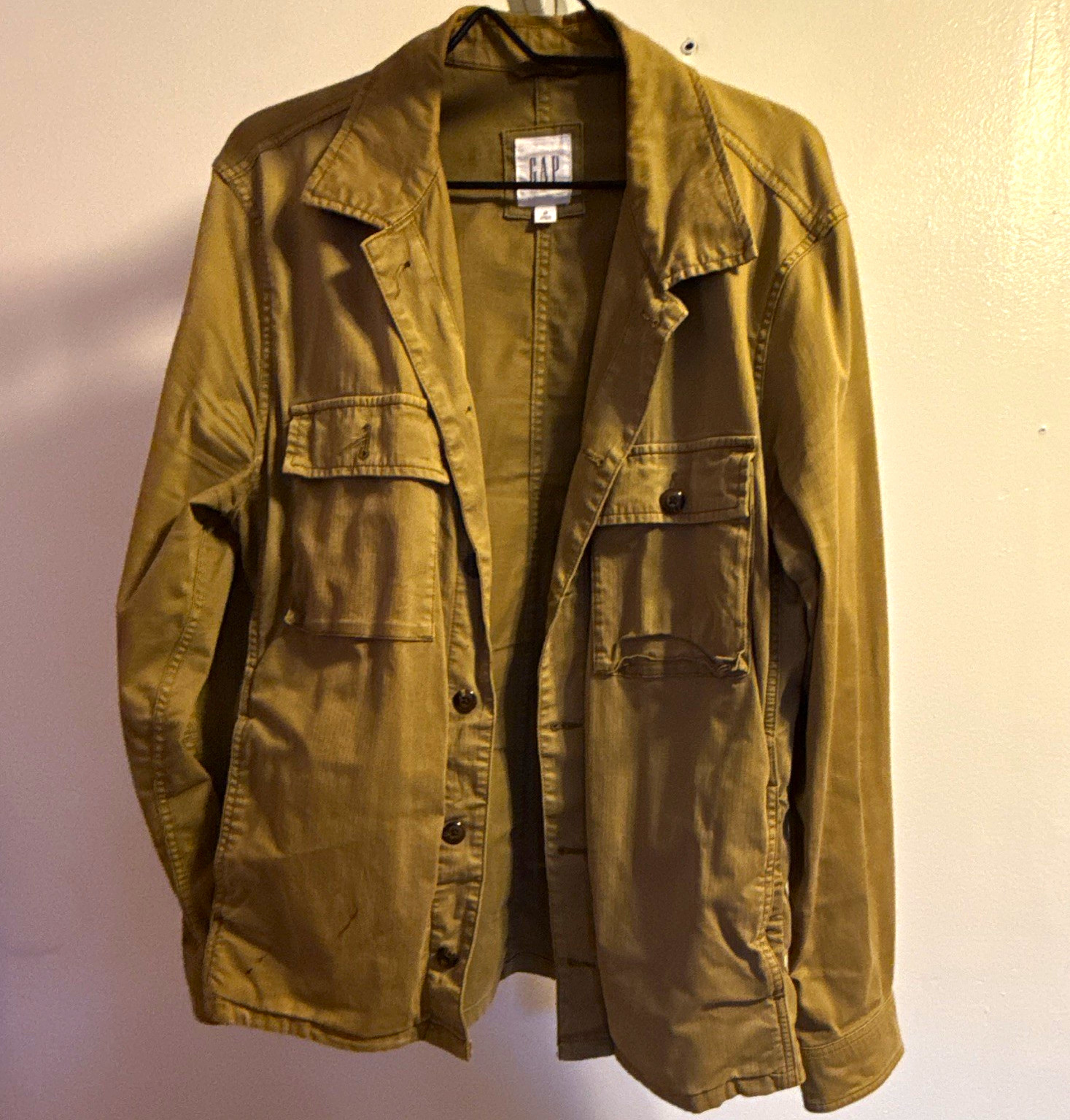 Gap Men\'s Brown Cotton Field Jacket Button Front Pockets Mid-Length Size M Gap Men\'s Brown Cotton Field Jacket Button Front Pockets Mid-Length Size M