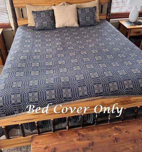 NEW PRIMITIVE QUEEN BED COVER NAVY TAN NANTUCKET 94\