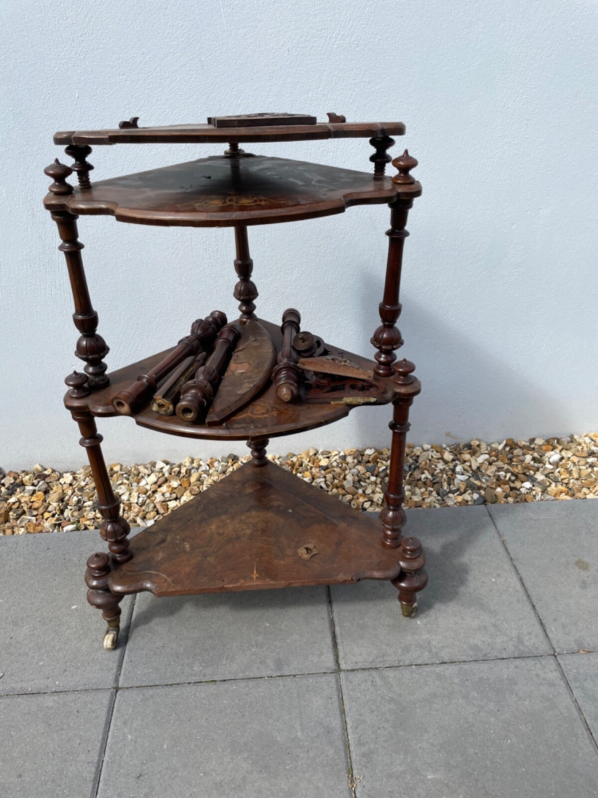 Antique Victorian Walnut Inlaid Corner What Not Antique Victorian Walnut Inlaid Corner What Not