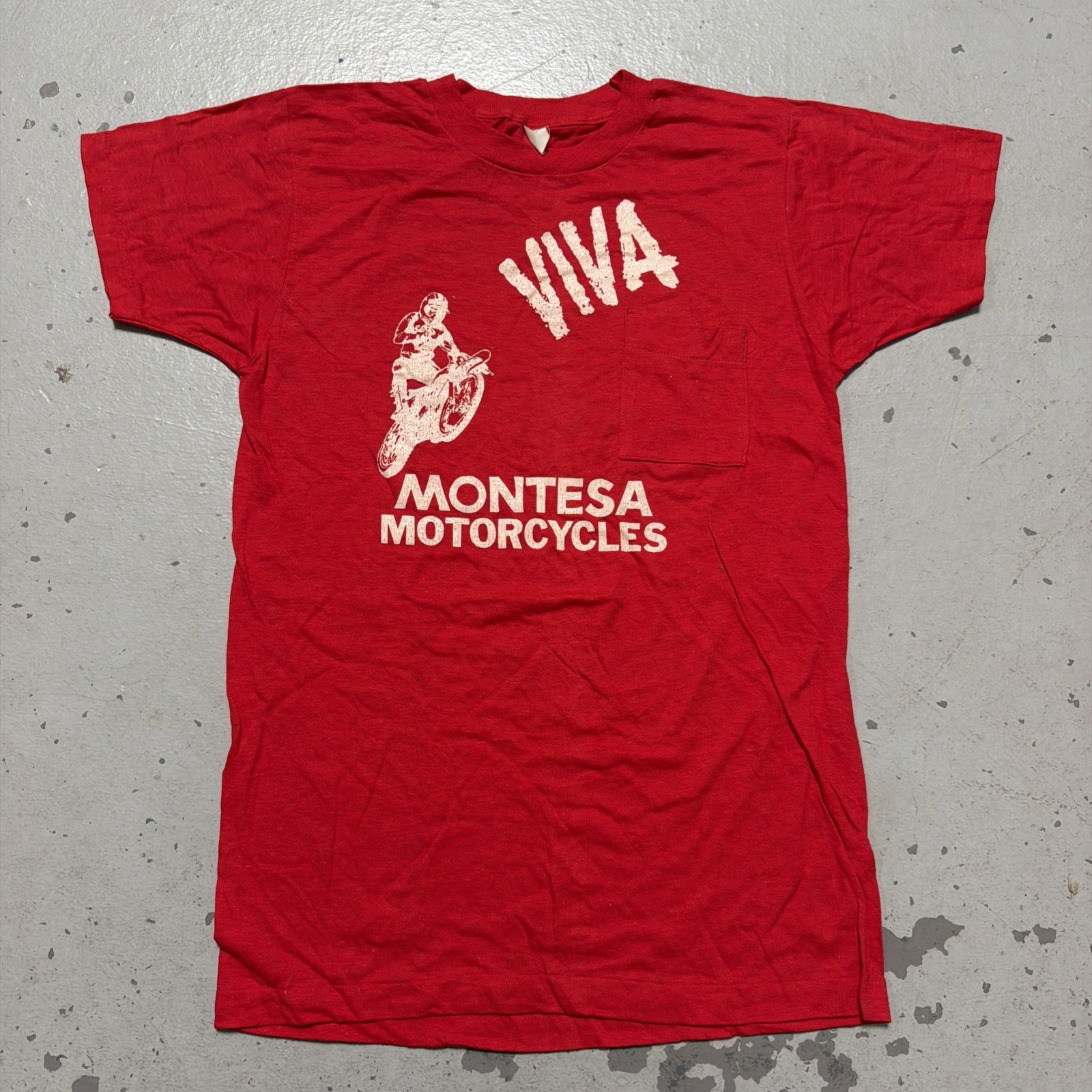 Vintage 1970s MONTESA Motorcycles Racing Selvedge Pocket T-Shirt Made USA NOS M