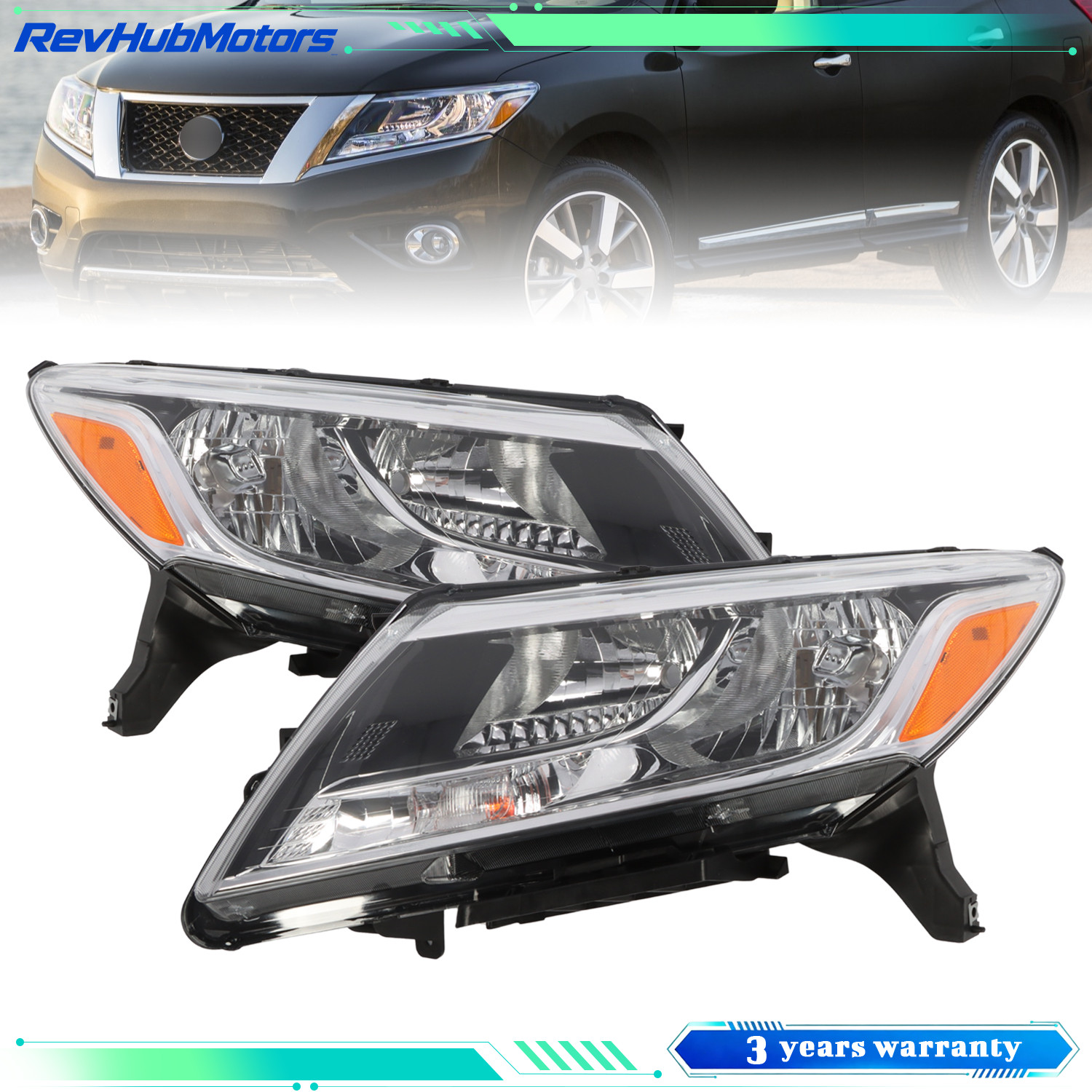 Headlights Assembly Pair Left Right For 2013-2016 Nissan Pathfinder 4DR Halogen