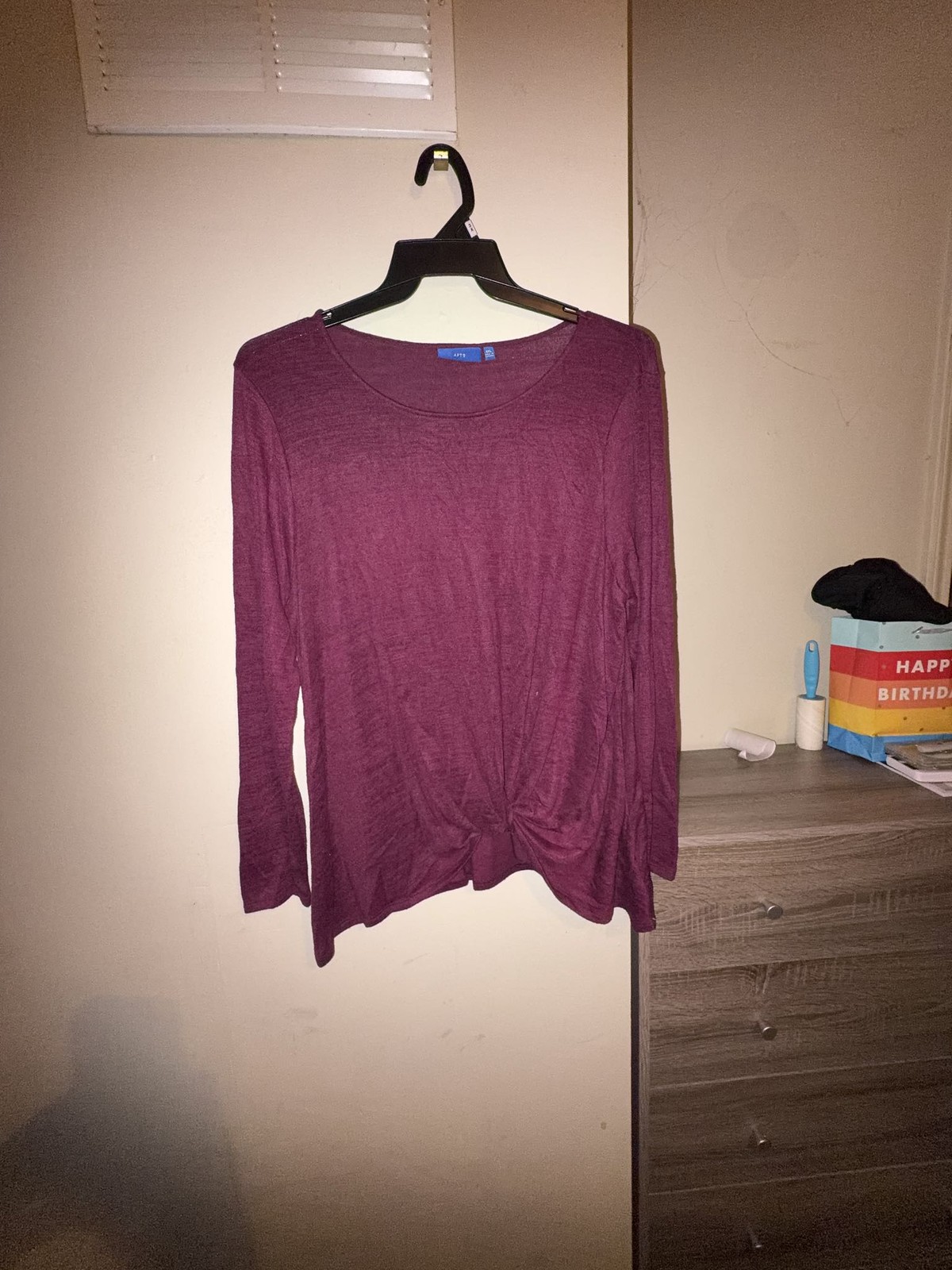 Apt. 9 Women\'s Long Sleeve Knot Front Top Burgundy Size XXL