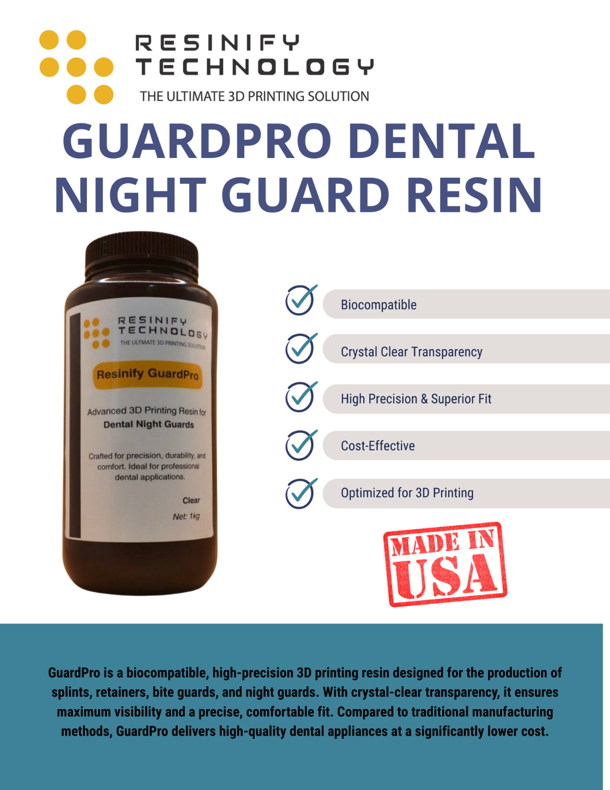 Resinify GuardPro Clear Dental Night Guard & Splint 3D Resin 500g/1kg