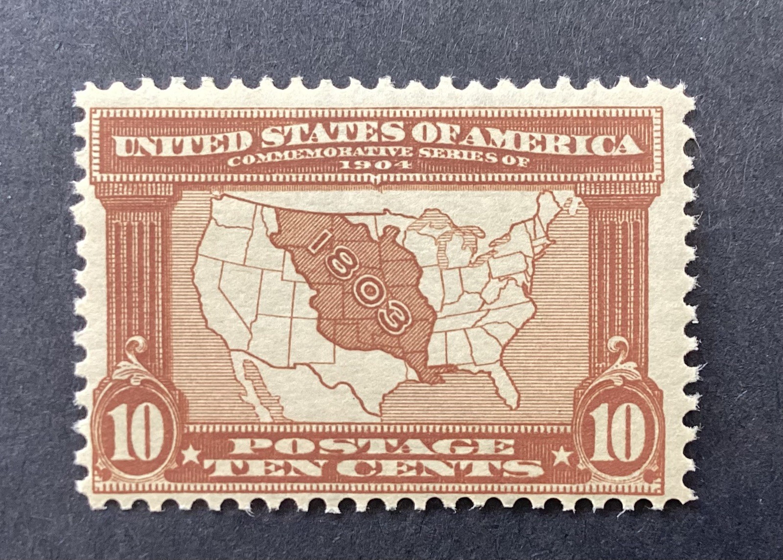 US Scott #327 10c Louisiana Purchase Map 1904 MNH OG Perf 12 US Scott #327 10c Louisiana Purchase Map 1904 MNH OG Perf 12