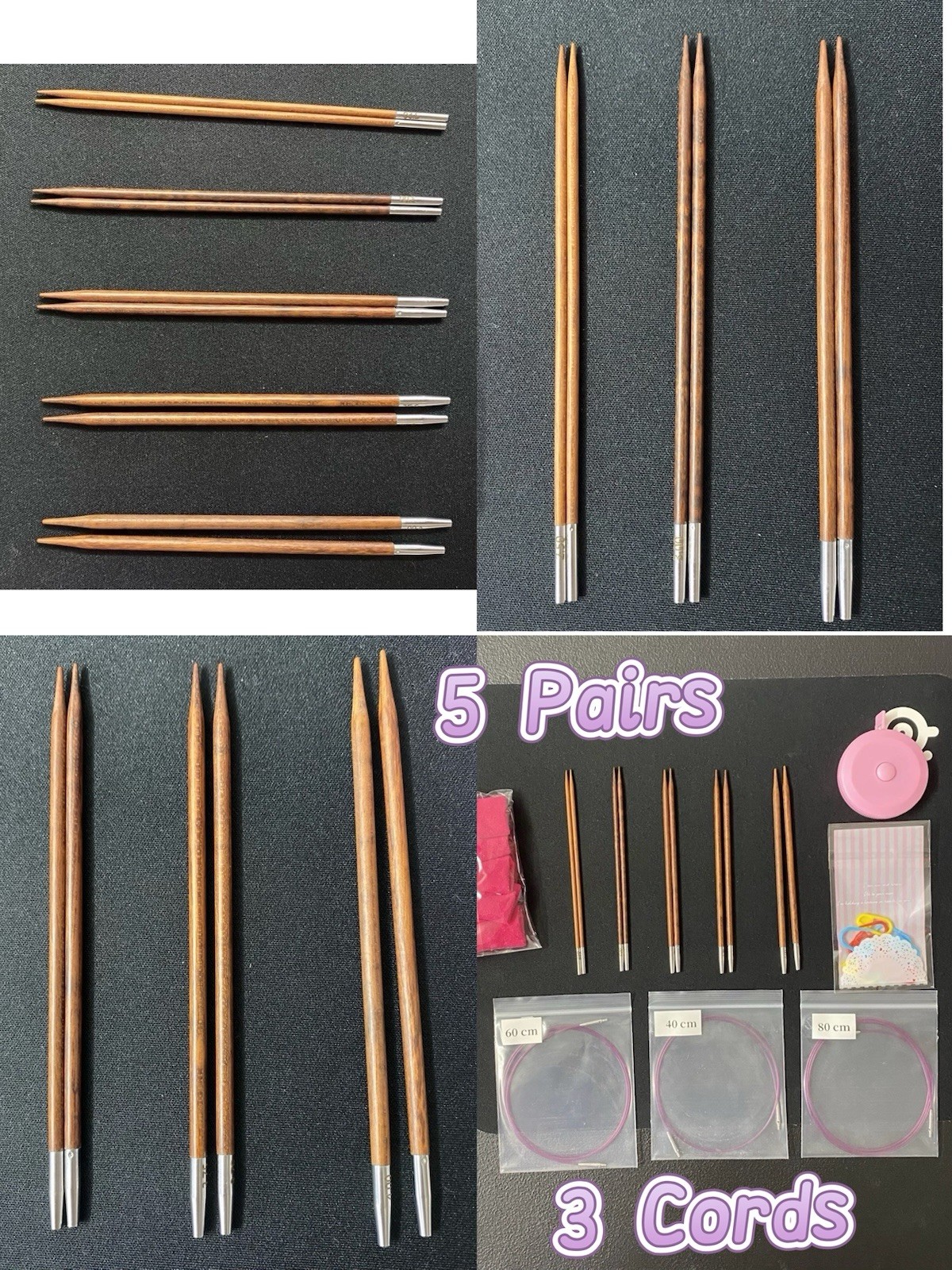 5 Pairs Set HANDMADE CRAFTED Snakewood Interchangeable Knitting Needle 2.5~4.0mm