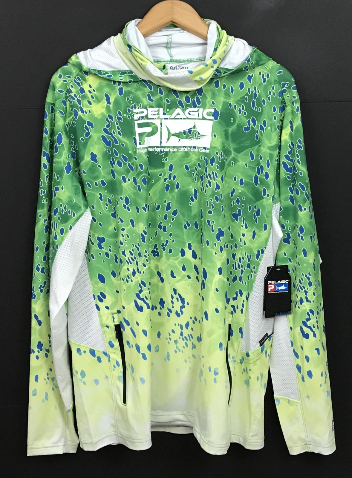 NWT Pelagic Men\'s Exo-Tech Hoody Dorado Green Gaiter Face Mask Pullover Size XL