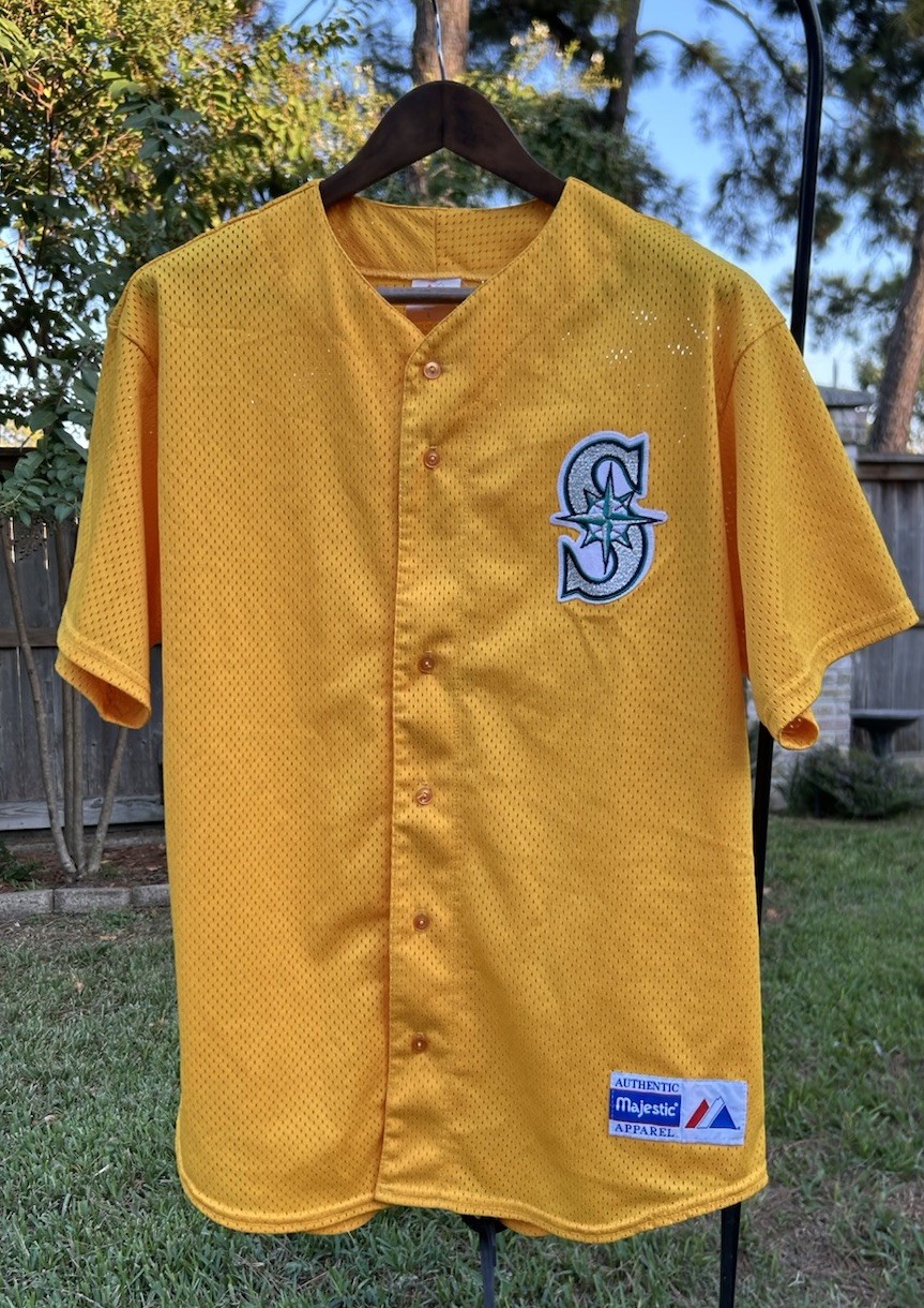 Vintage Majestic Seattle Mariners RARE Yellow Mesh Jersey USA Made Size L