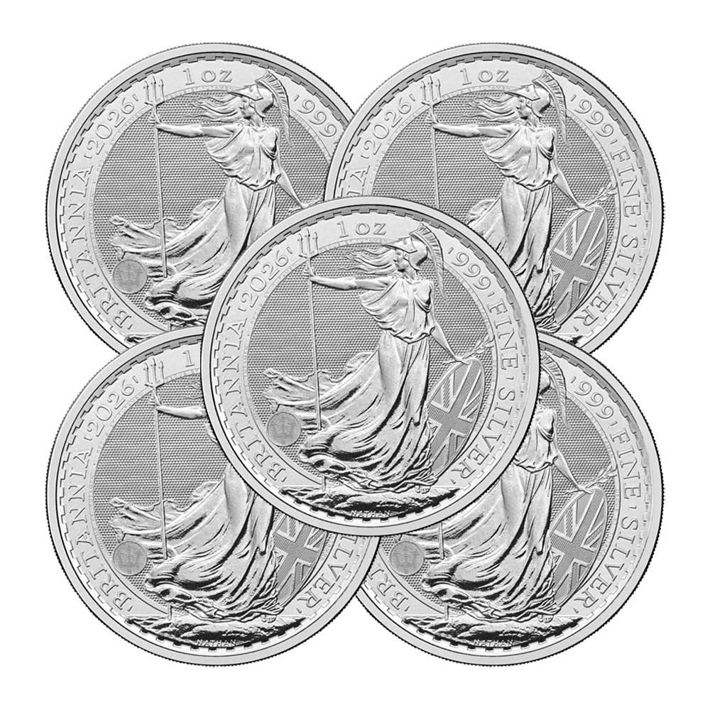 Lot of 5 - 2026 U.K. 2 Pound Silver Britannia .999 1 oz BU