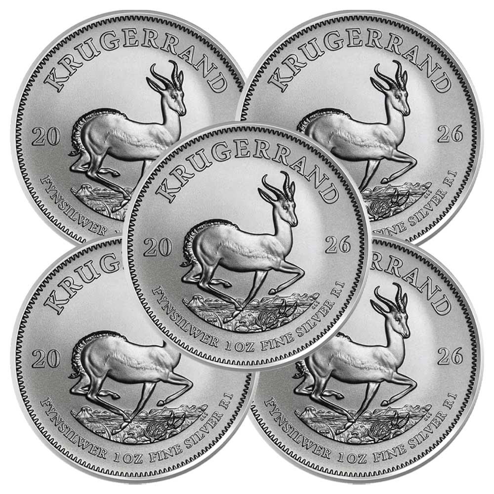 Lot of 5 - 2026 South Africa Silver Krugerrand 1 oz Brilliant Uncirculated