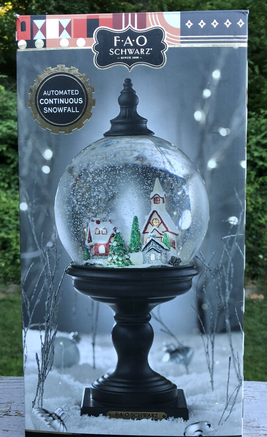 FAO Schwarz LED Pedestal Snow Globe Winter Village Church Swirling Snow Xmas NIB FAO Schwarz LED Pedestal Snow Globe Winter Village Church Swirling Snow Xmas NIB