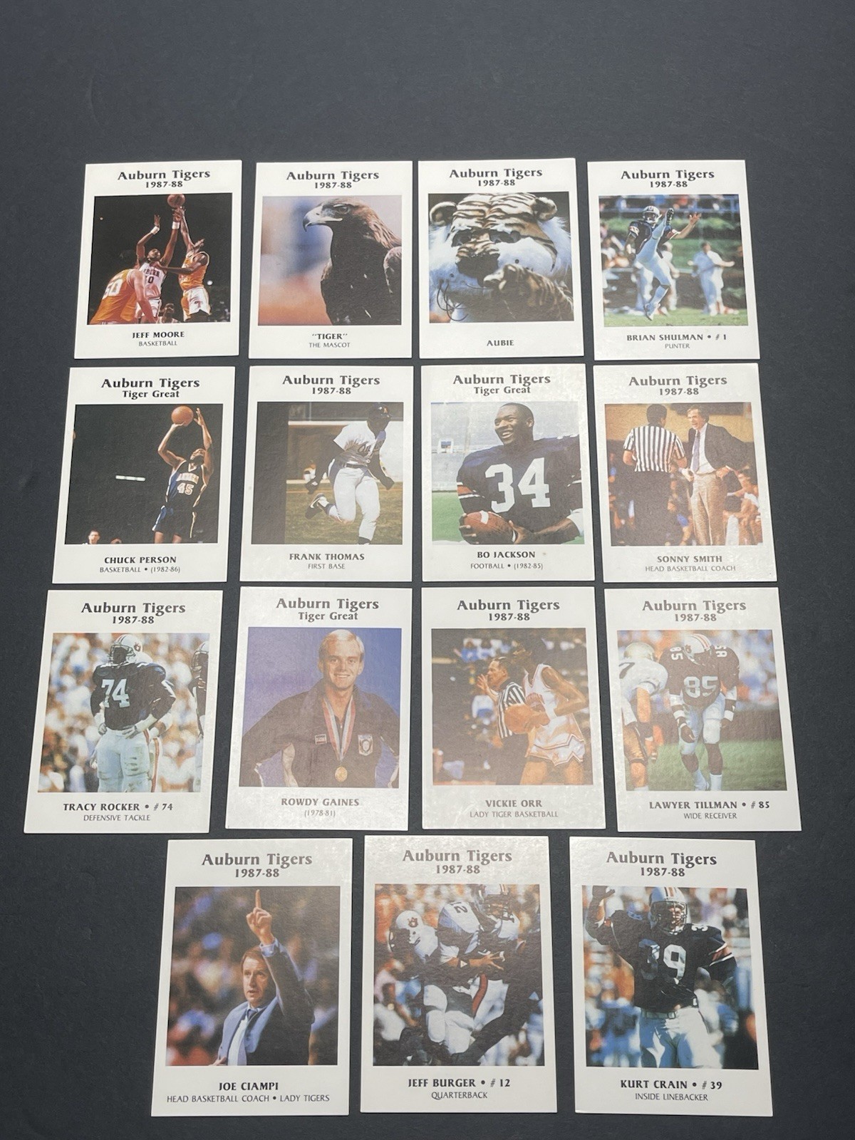 1987 McDag Auburn Tigers Tiger Great Near Complete Set Frank Thomas Bo Jackson