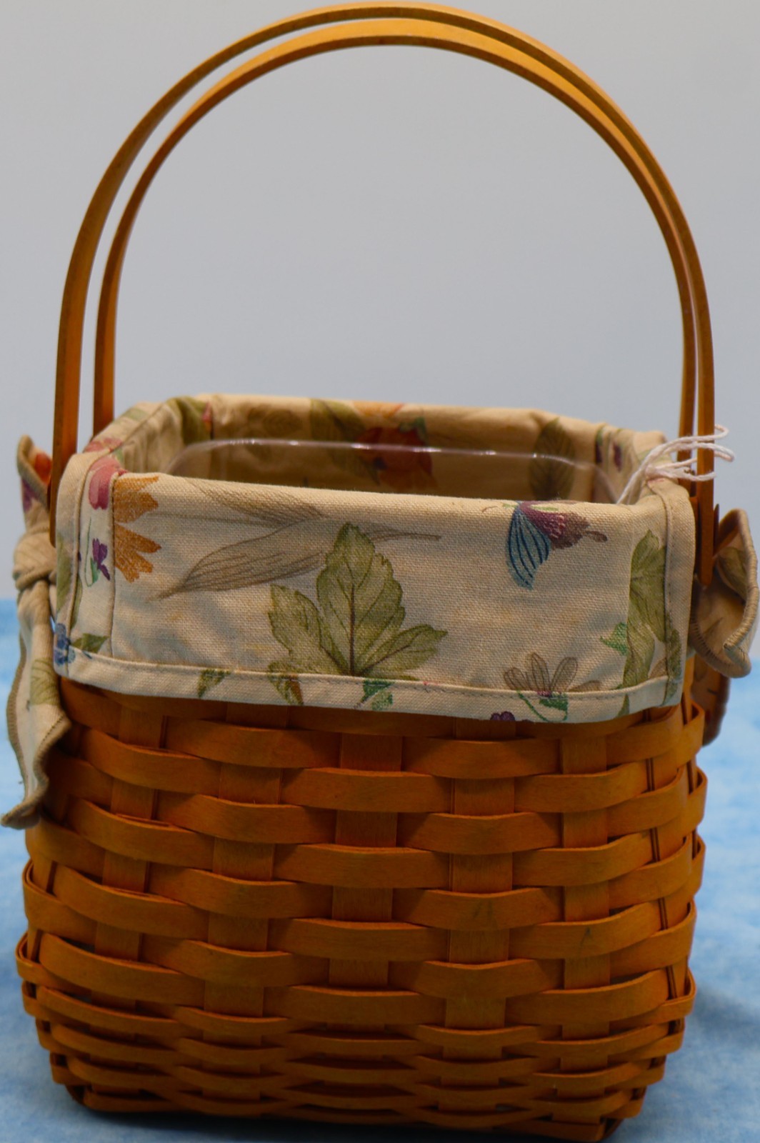 Longaberger 2002 Square Basket w Protector Leaf Liner 6x6 Fixed Handle